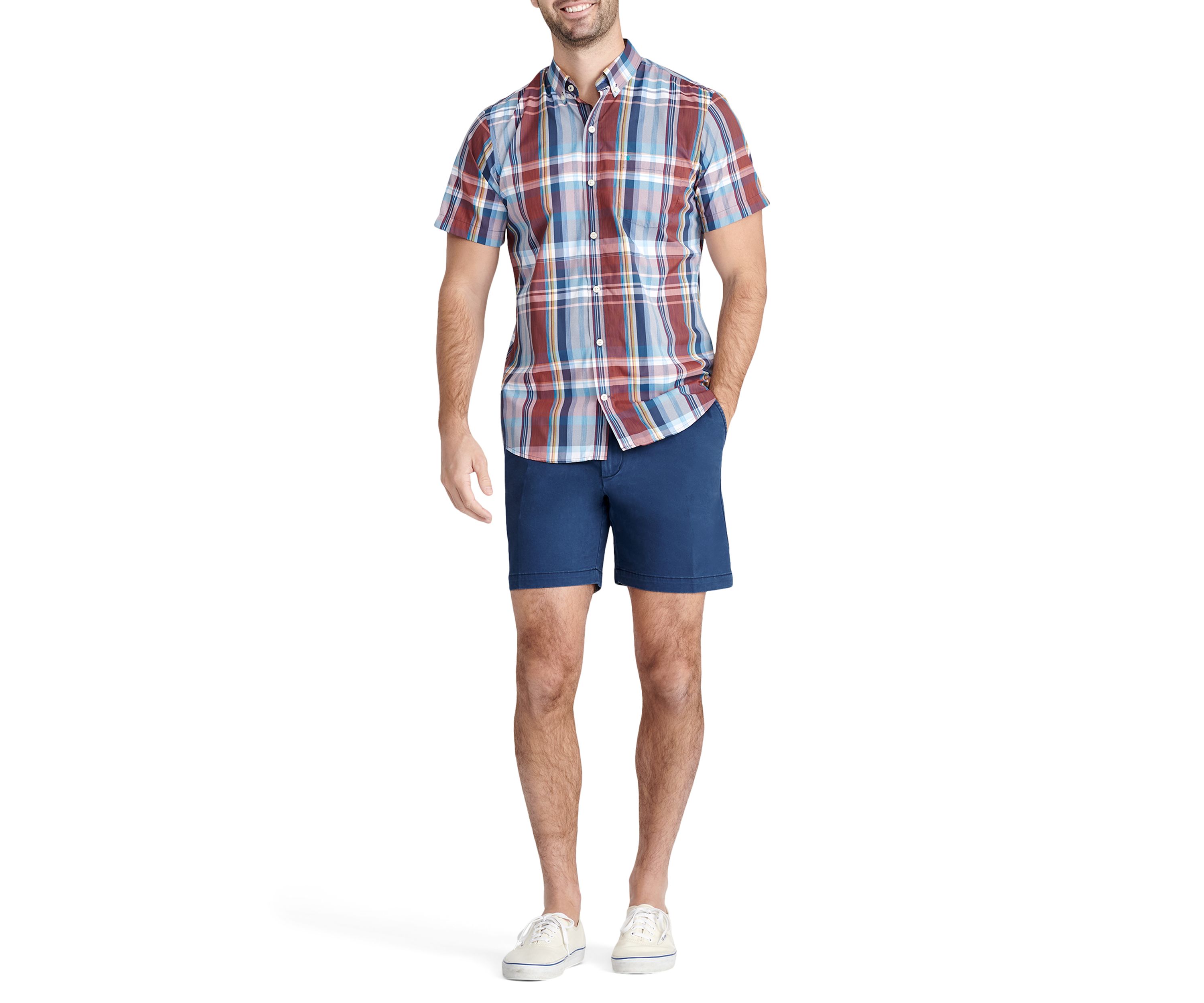 Short Sleeve Madras Plaid Woven Shirt