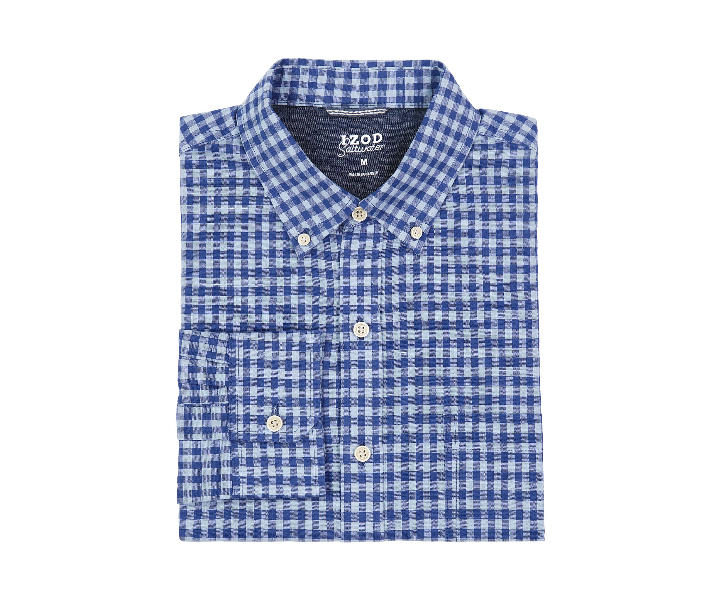 Long Sleeve Gingham Check Saltwater Chambray Shirt