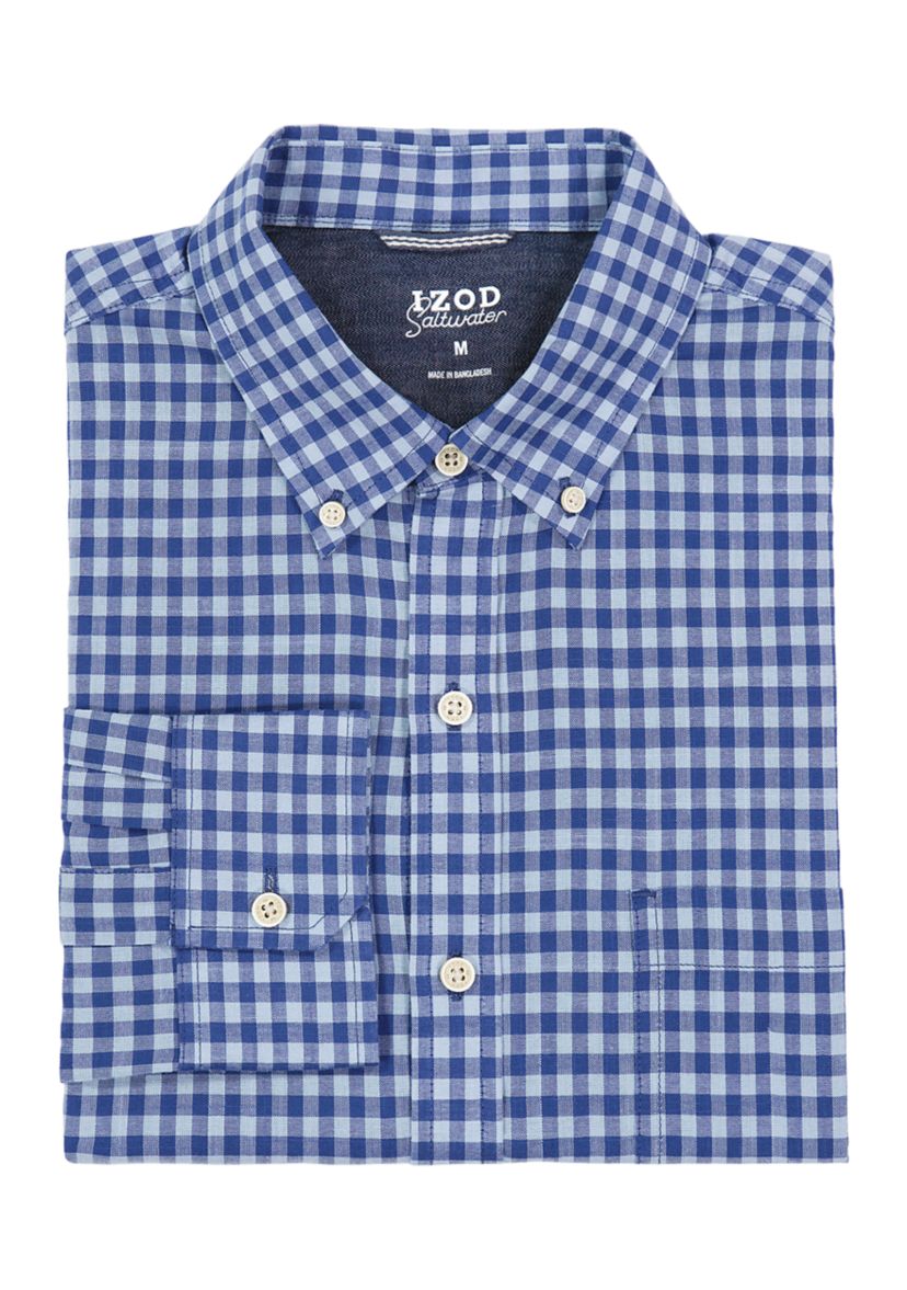Long Sleeve Gingham Check Saltwater Chambray Shirt