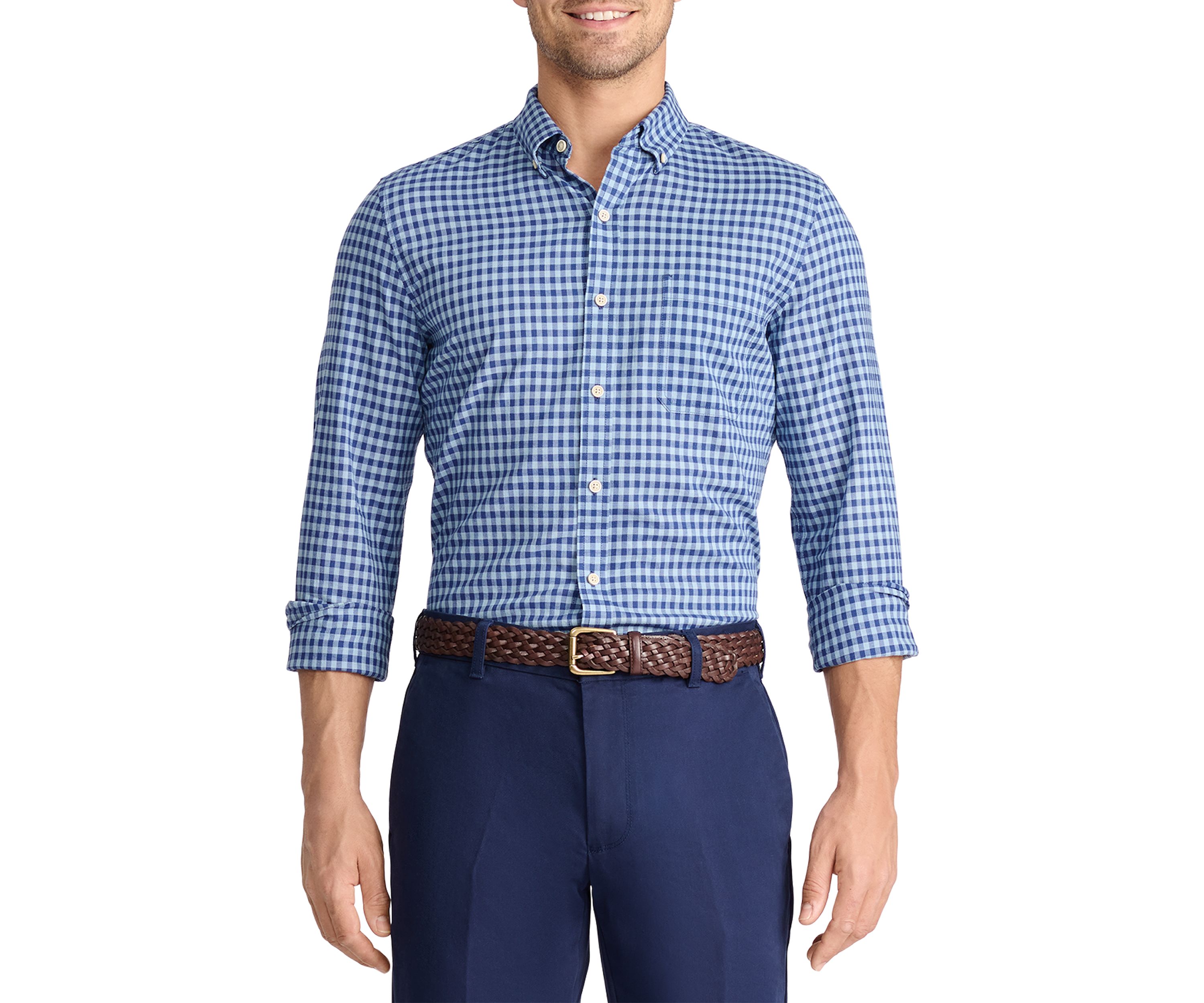 Long Sleeve Gingham Check Saltwater Chambray Shirt