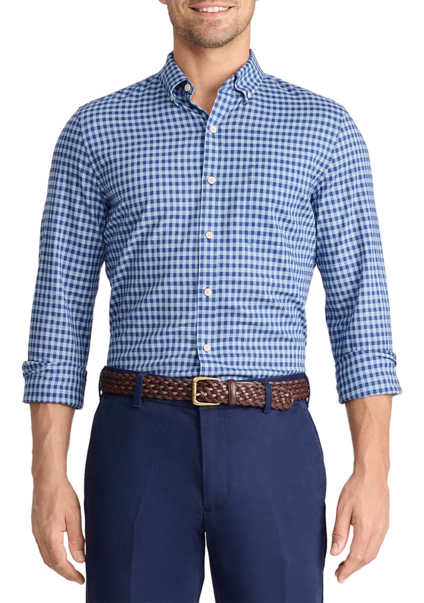 Long Sleeve Gingham Check Saltwater Chambray Shirt