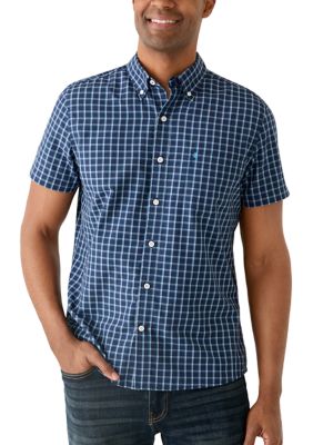 IZOD Men's Short Sleeve Breeze Dark Plaid Shirt, Blue, 2XL