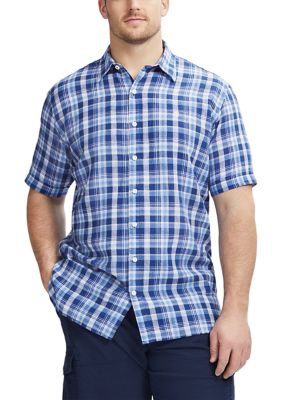 Big & Tall Madras Short Sleeve Button Down Shirt