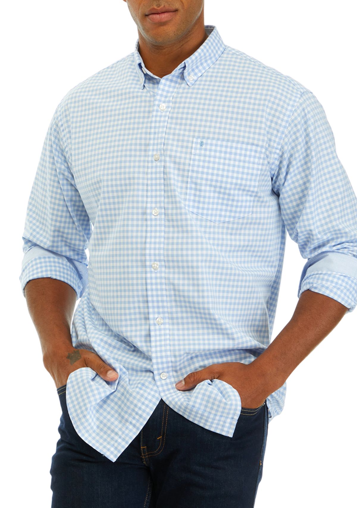 Performance Comfort Long Sleeve Gingham Button Down Shirt