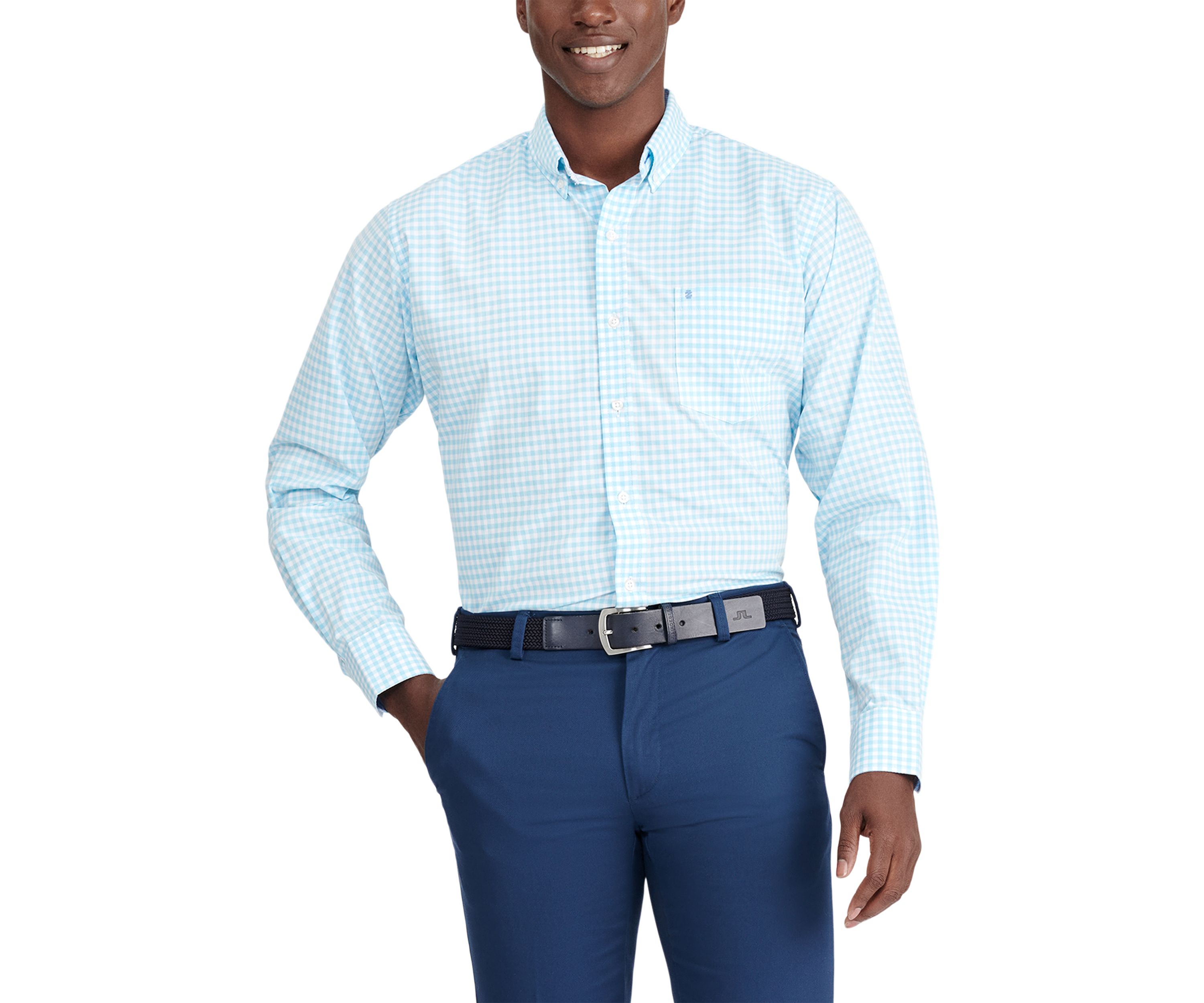 Big & Tall Performance Comfort Long Sleeve Gingham Button Down Shirt
