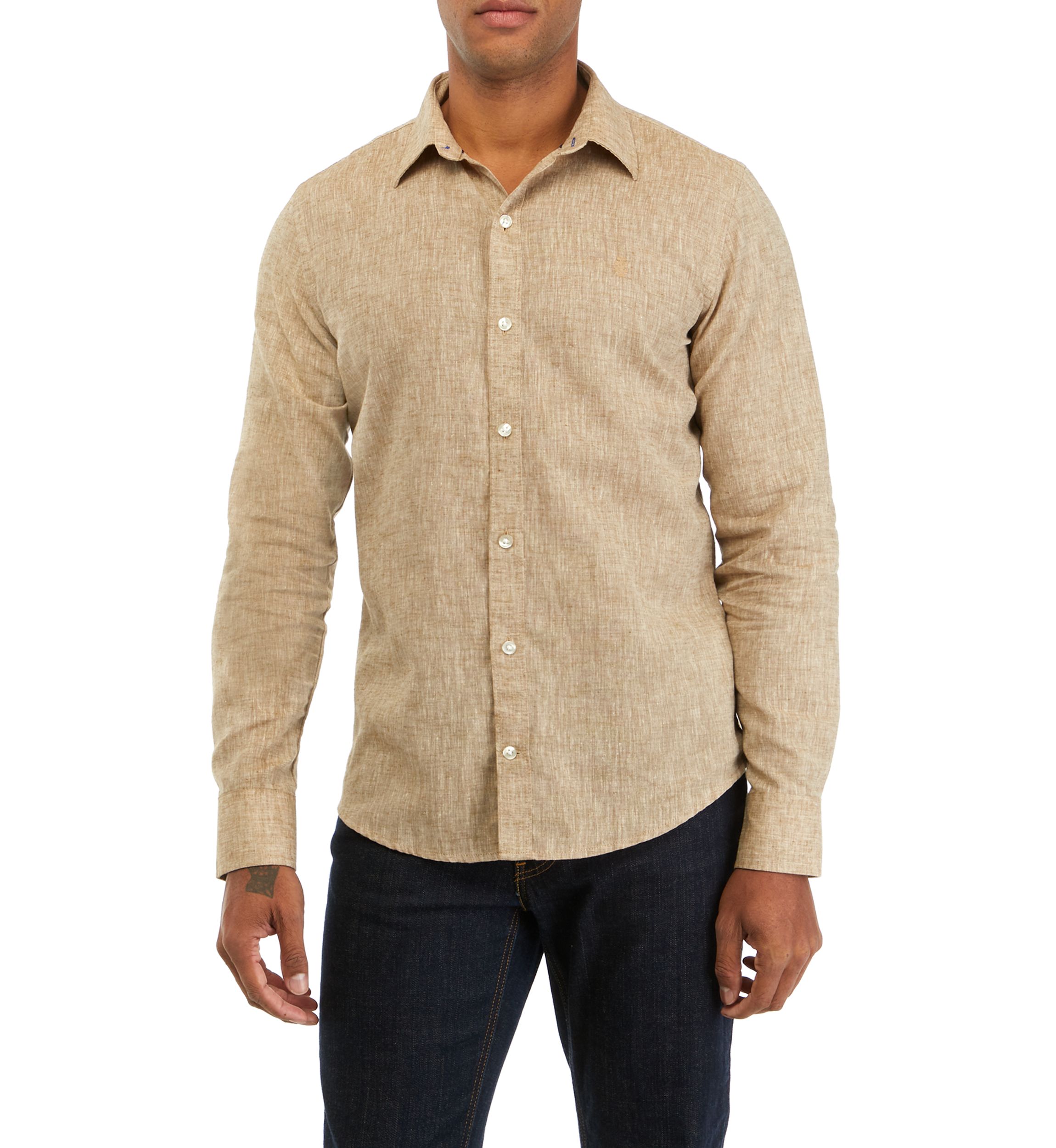 Mens Long Sleeve Linen Button Down Shirt