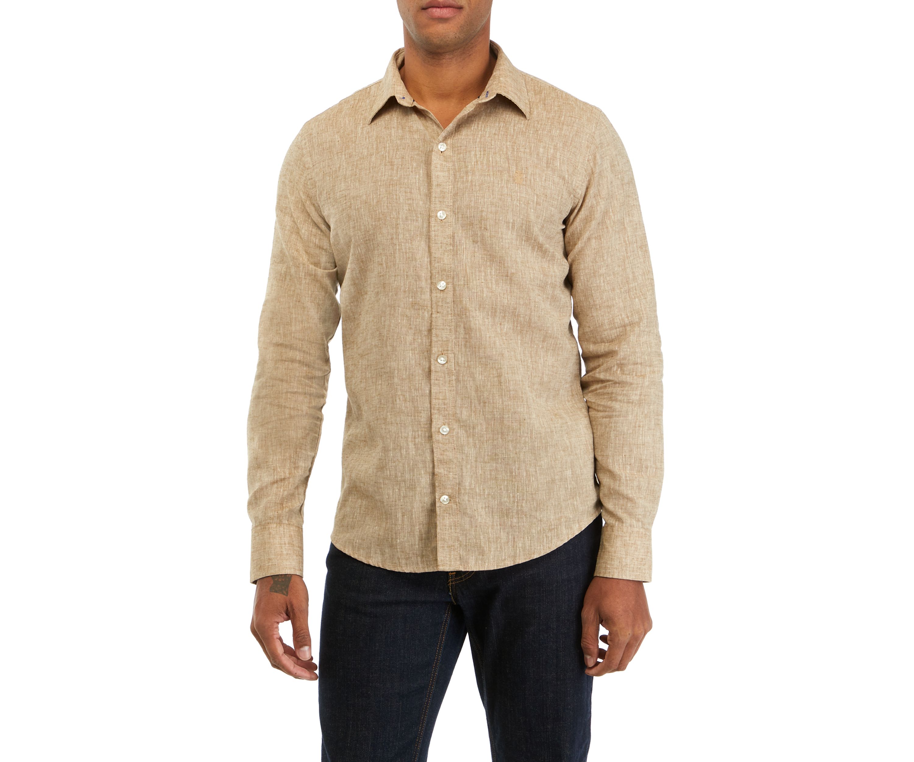 Mens Long Sleeve Linen Button Down Shirt