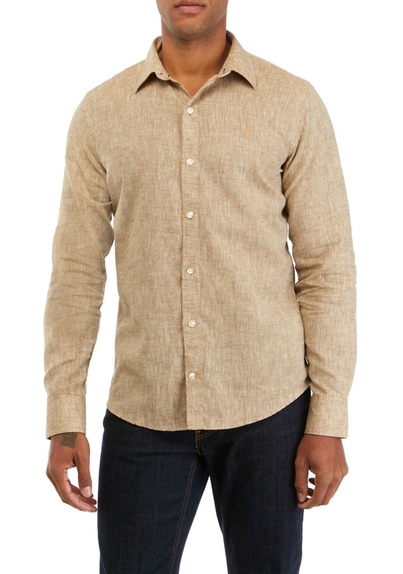 Mens Long Sleeve Linen Button Down Shirt