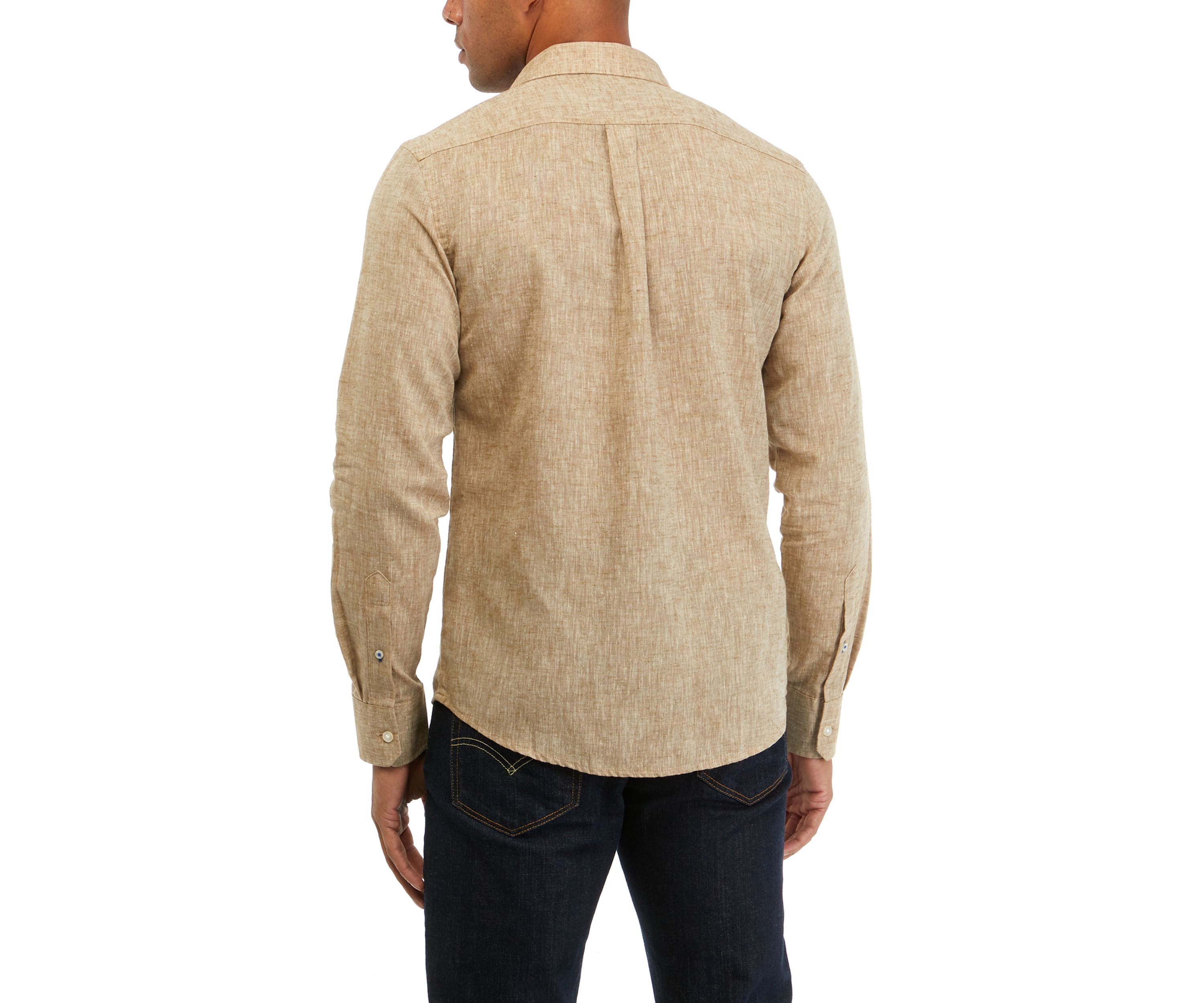 Mens Long Sleeve Linen Button Down Shirt
