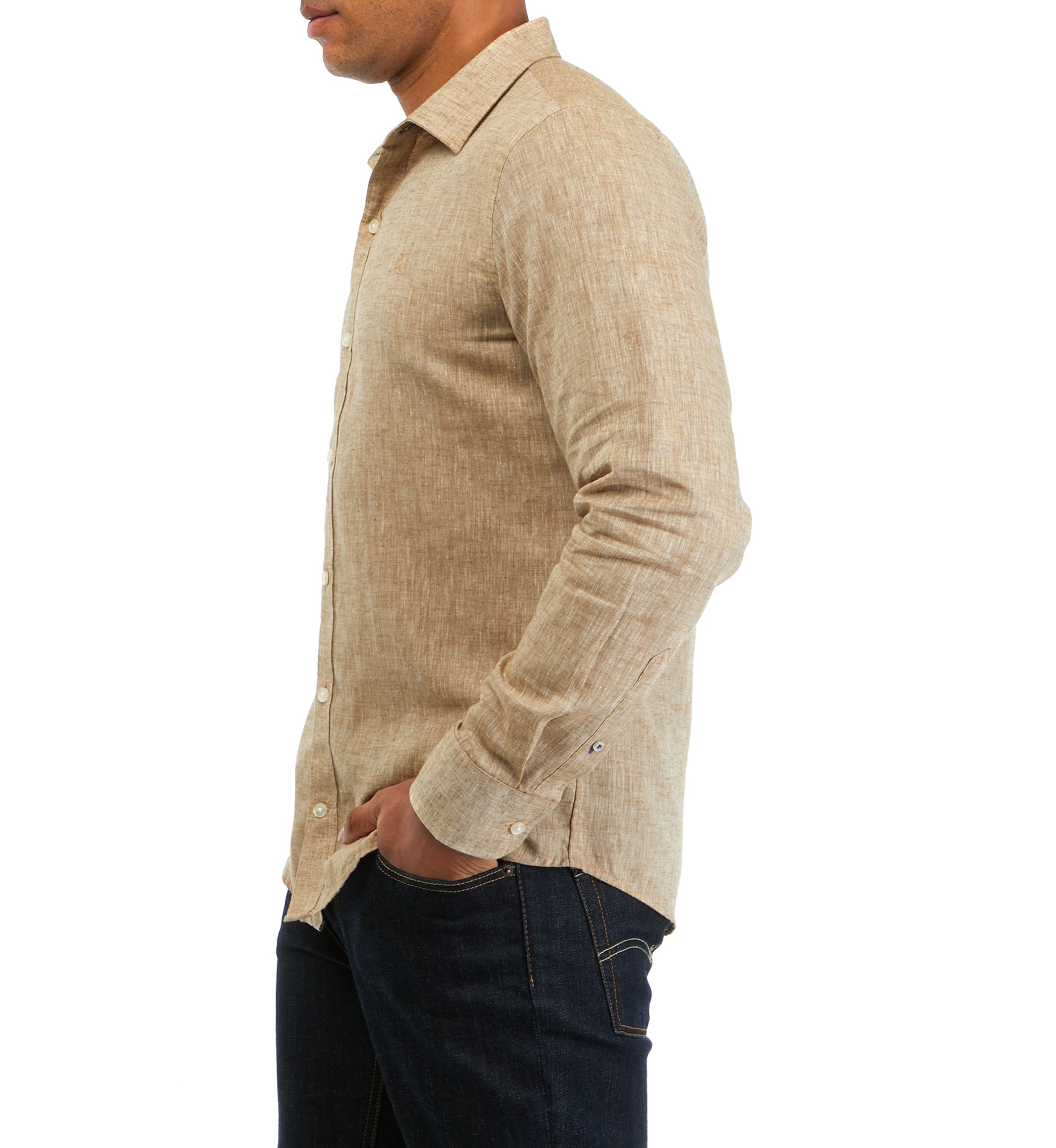 Mens Long Sleeve Linen Button Down Shirt