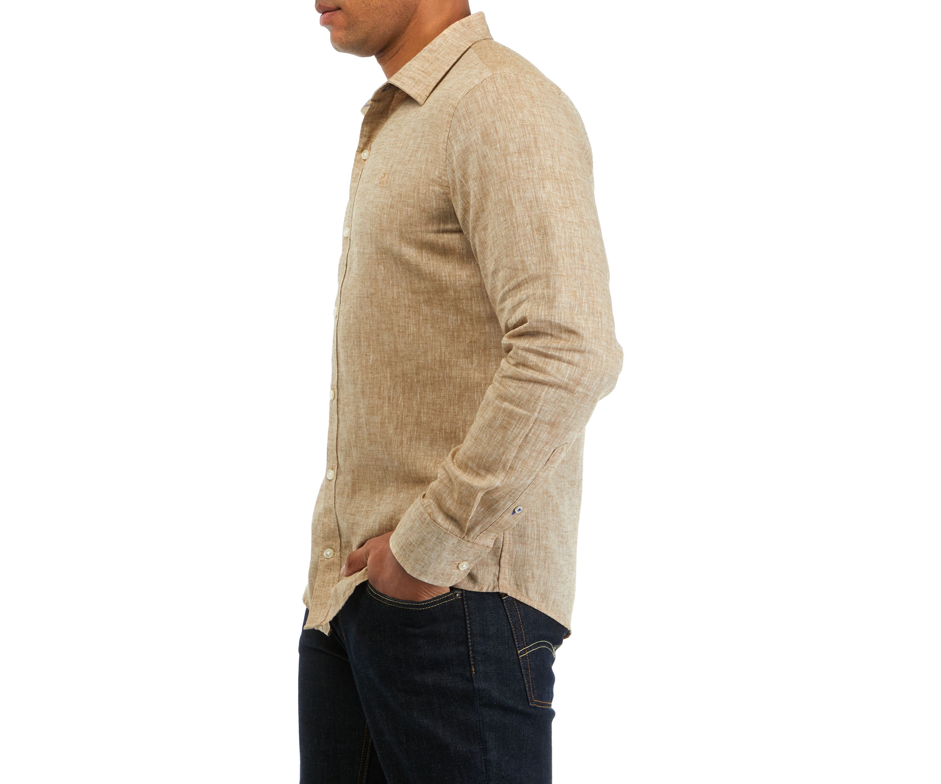 Mens Long Sleeve Linen Button Down Shirt