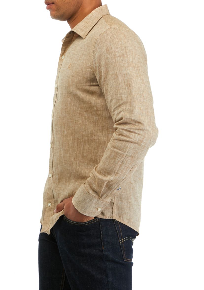 Mens Long Sleeve Linen Button Down Shirt