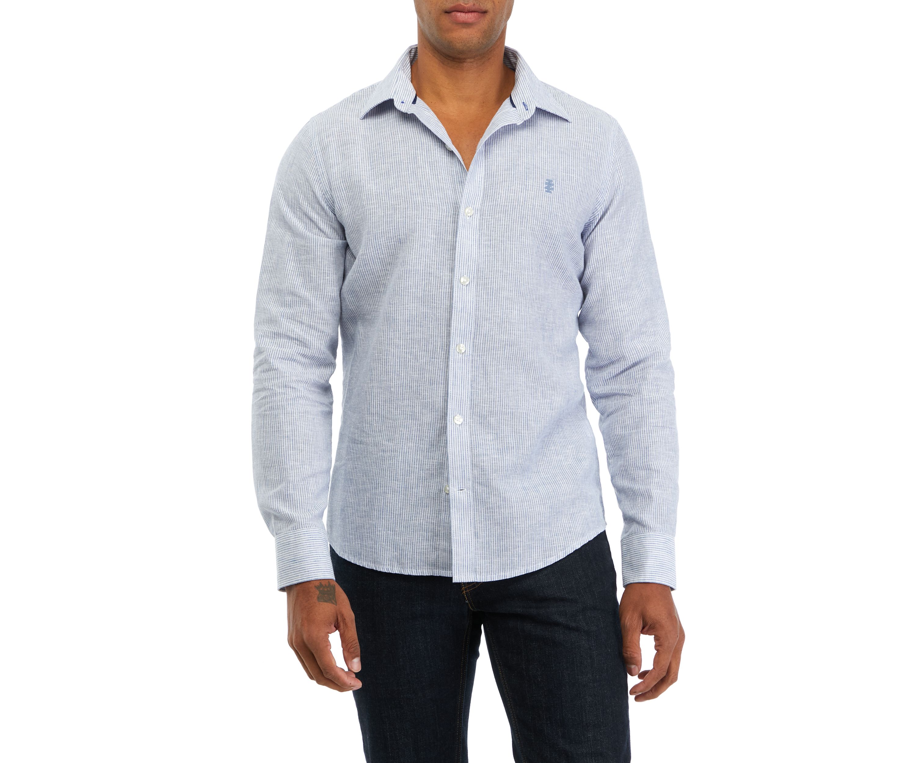 Mens Long Sleeve Striped Linen Button Down Shirt