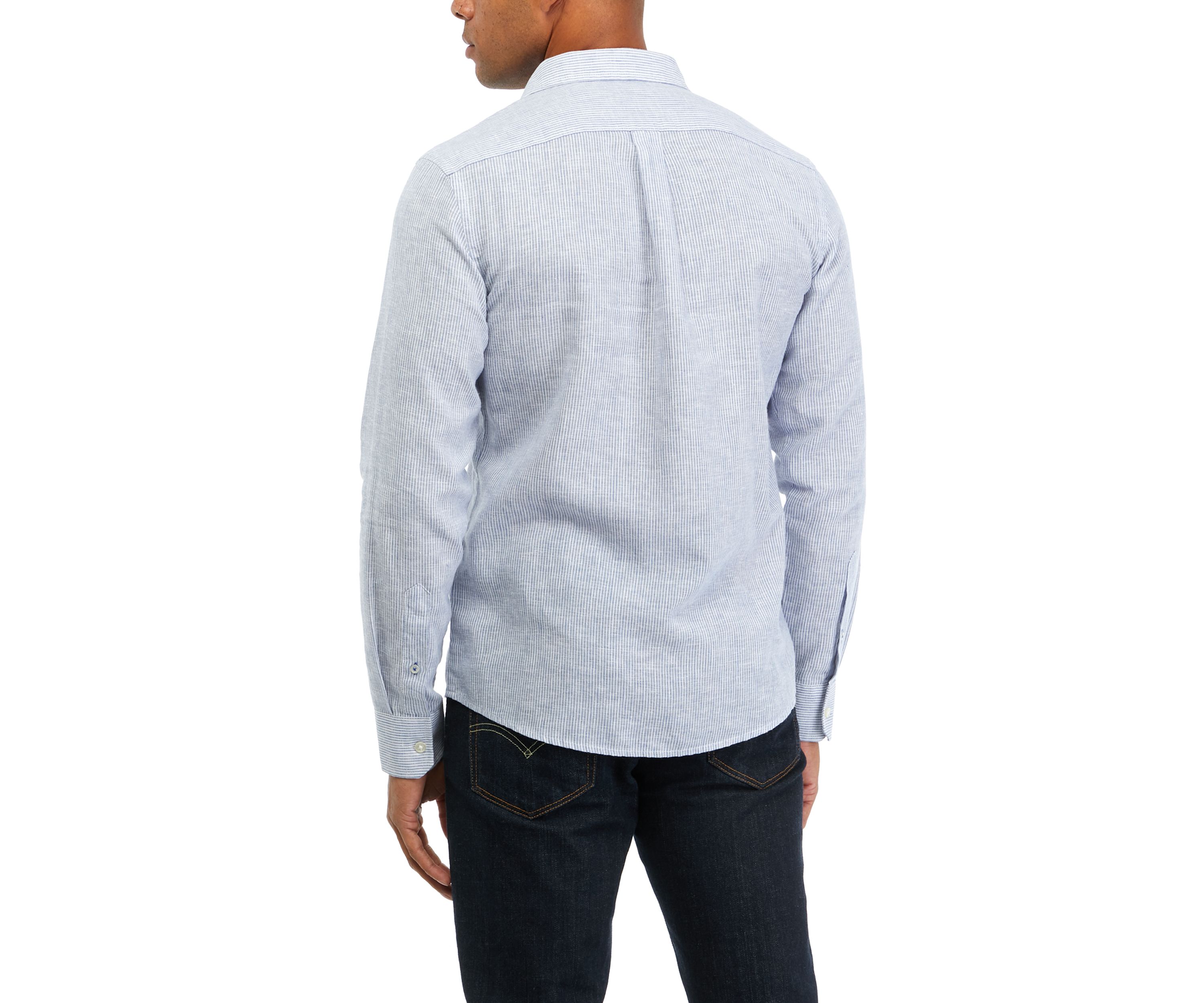 Mens Long Sleeve Striped Linen Button Down Shirt