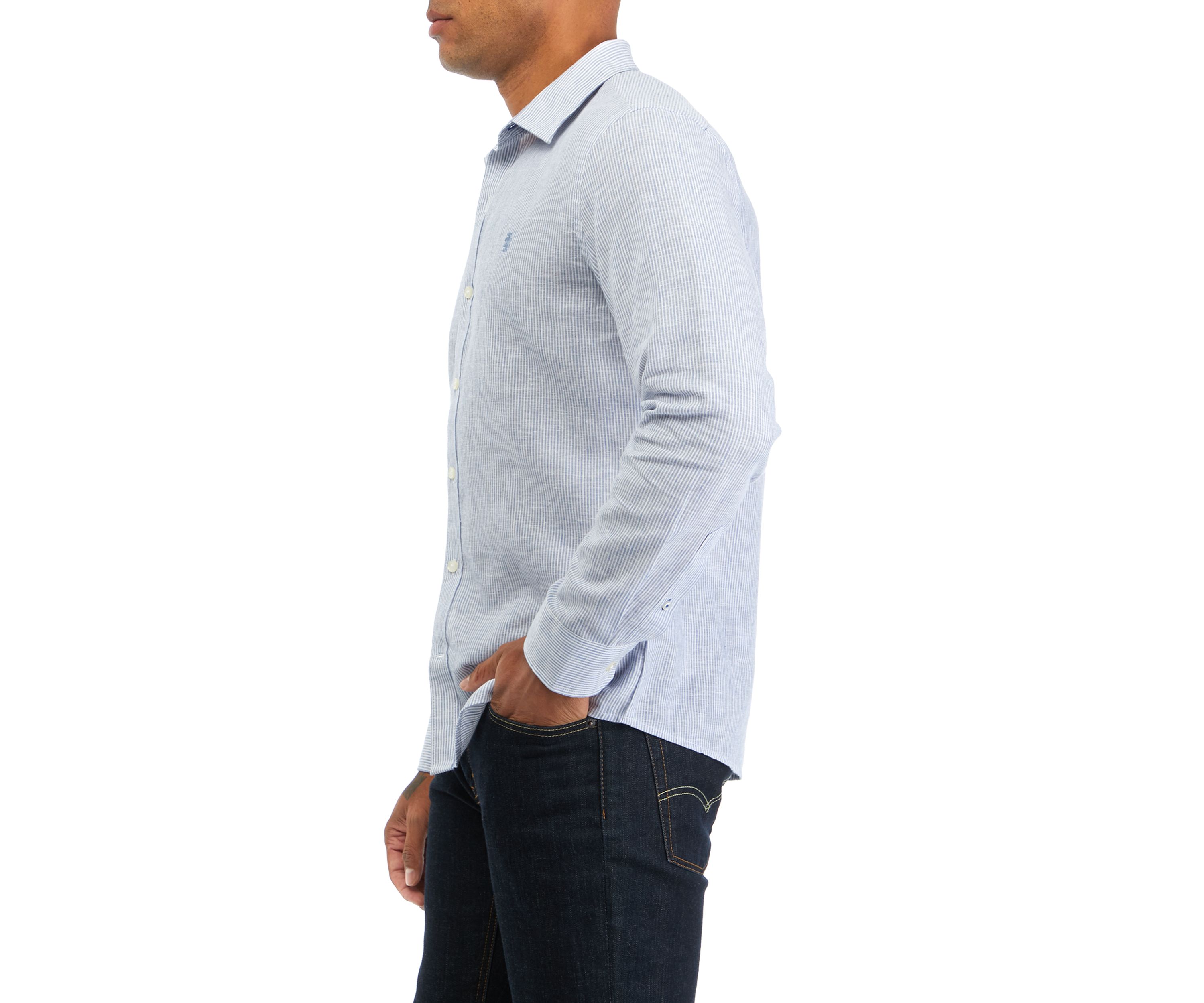Mens Long Sleeve Striped Linen Button Down Shirt