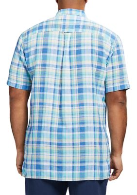 Big & Tall Madras Short Sleeve Button Down Shirt