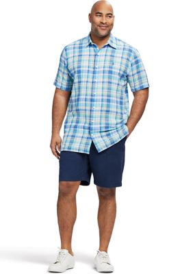 Big & Tall Madras Short Sleeve Button Down Shirt