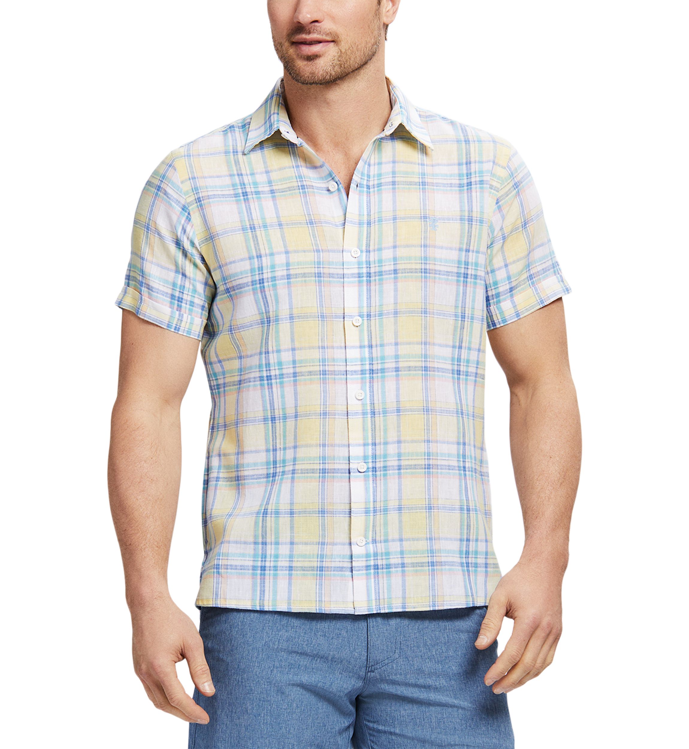 Short Sleeve Madras Button Down Shirt