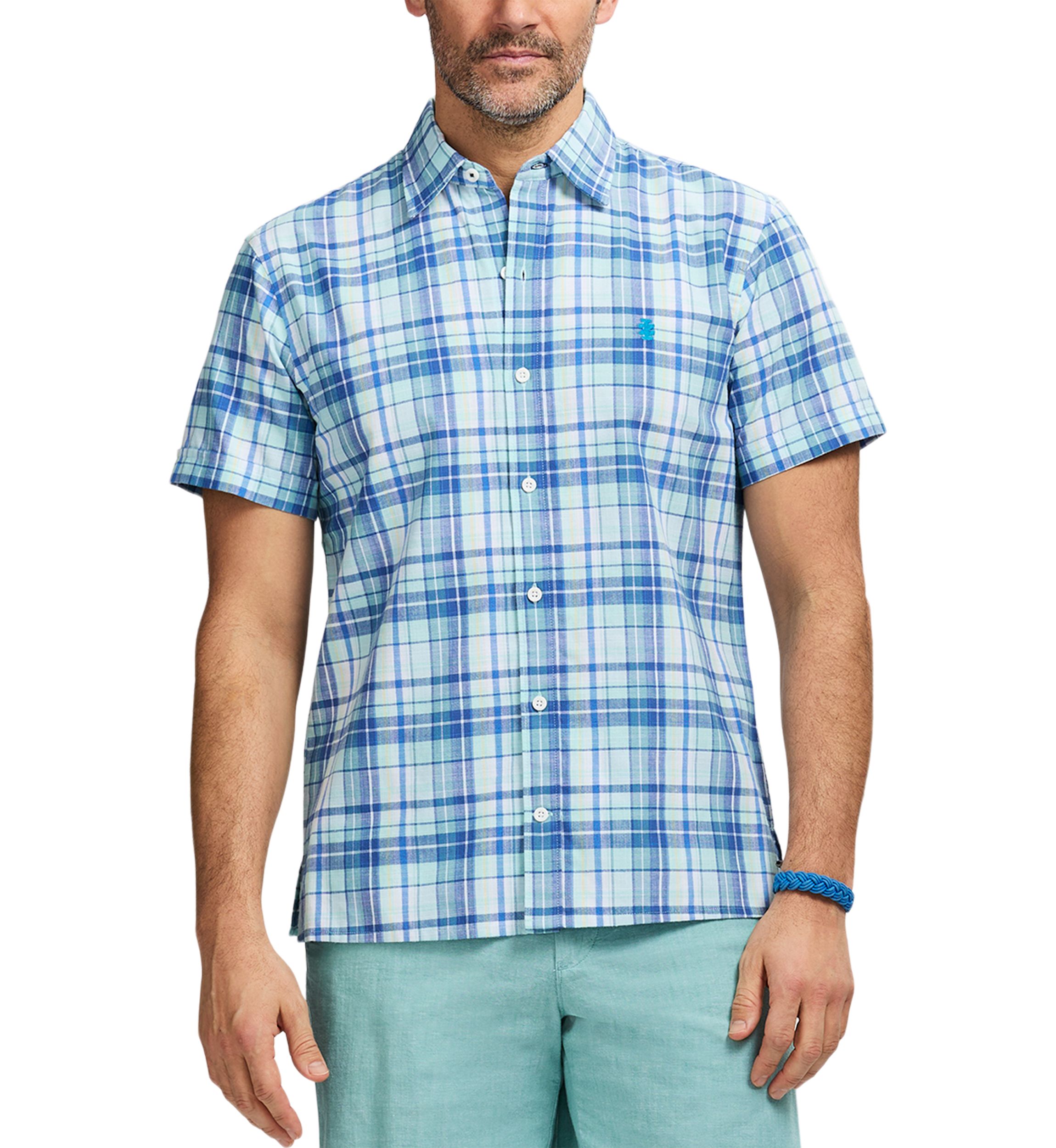 Short Sleeve Madras Plaid Button Up Shirt