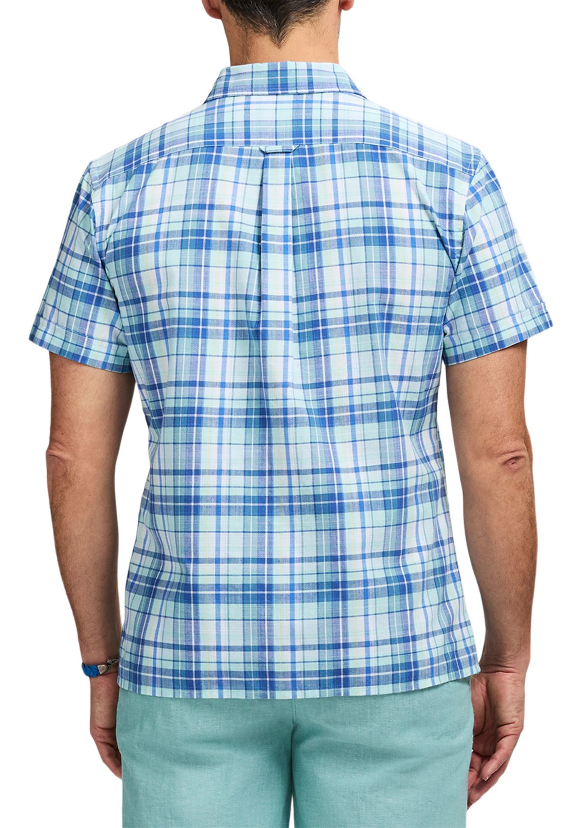 Short Sleeve Madras Plaid Button Up Shirt