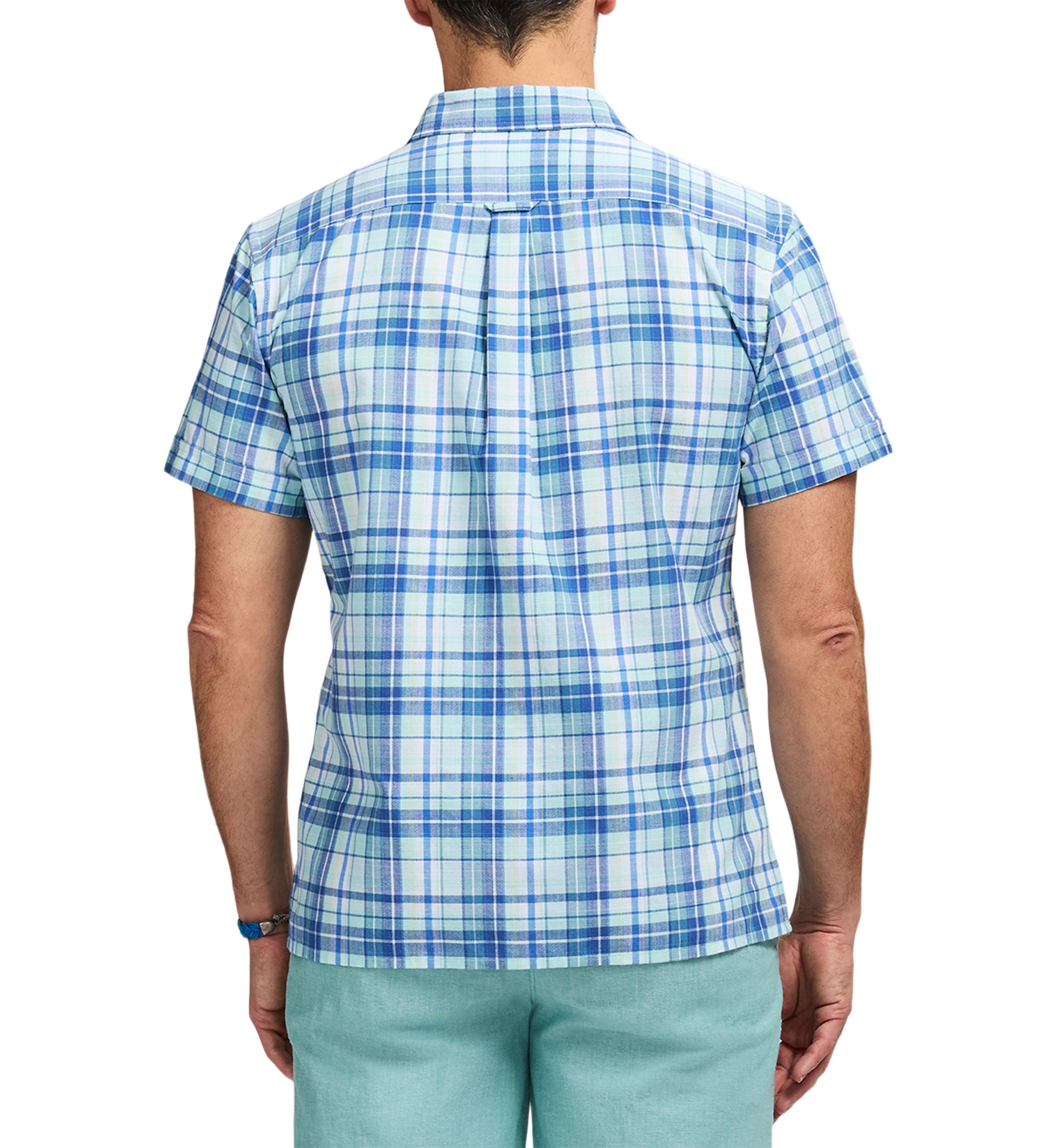 Short Sleeve Madras Plaid Button Up Shirt