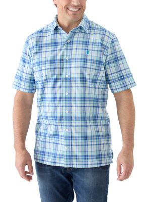 IZOD Men's Big & Tall Short Sleeve Madras Plaid Shirt