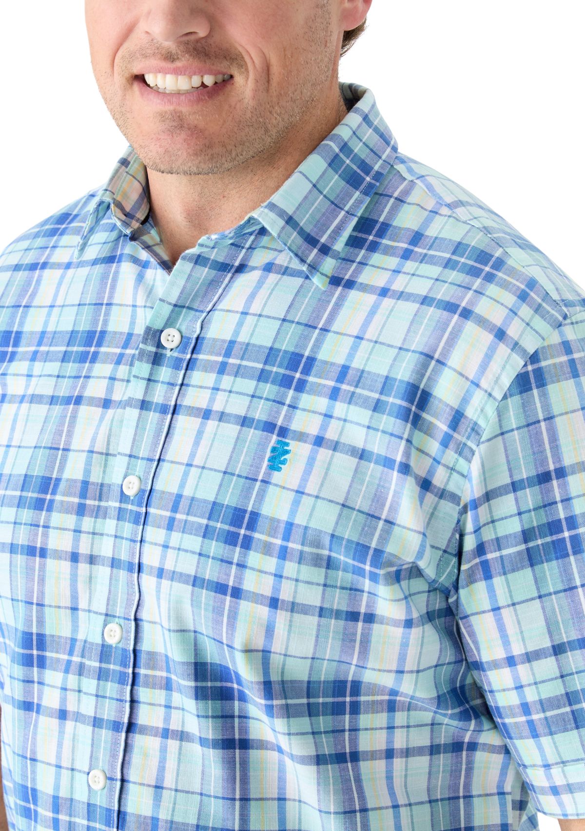 Big & Tall Short Sleeve Madras Plaid Shirt 