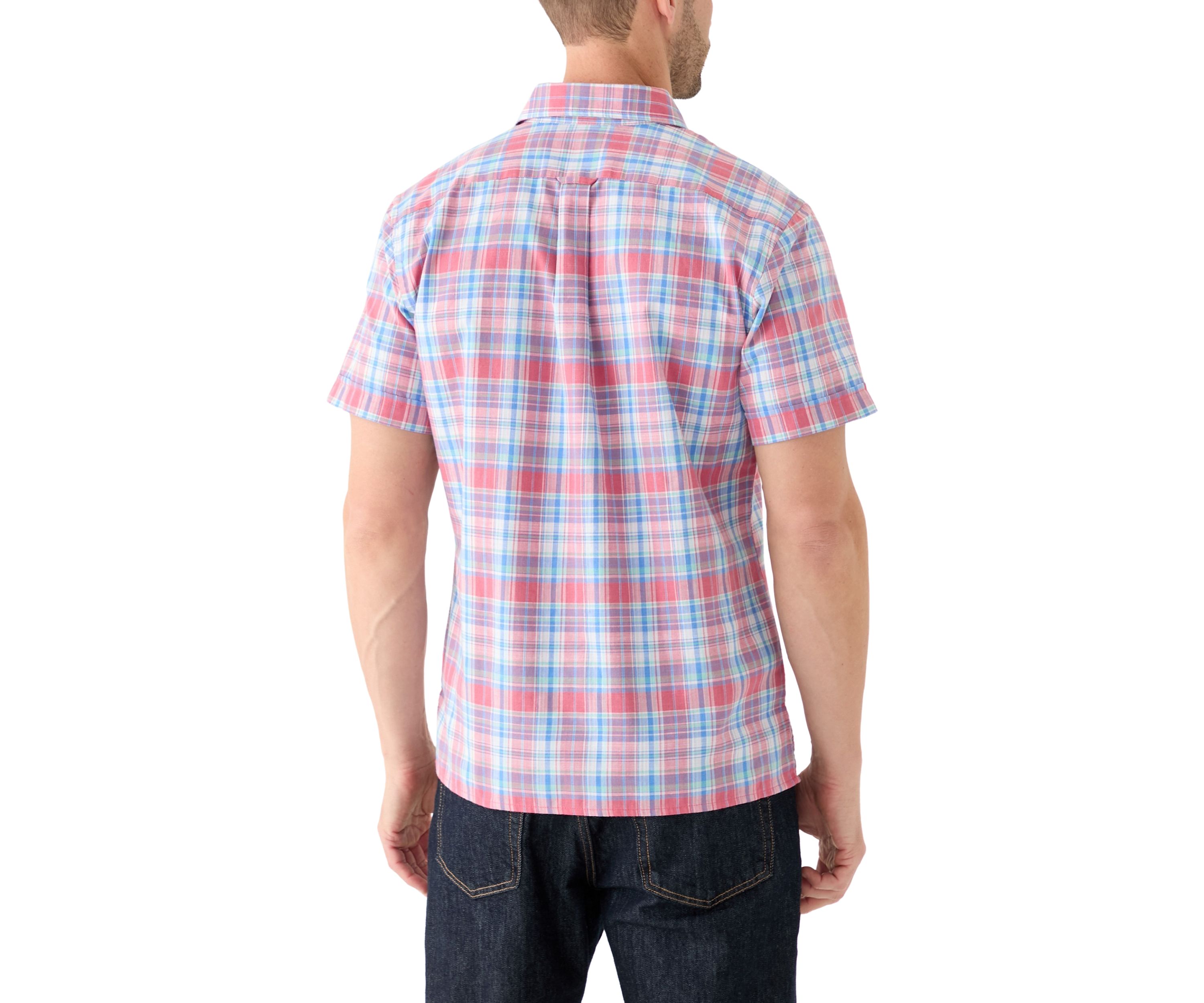 Short Sleeve Madras Plaid Printed Linen Shirt