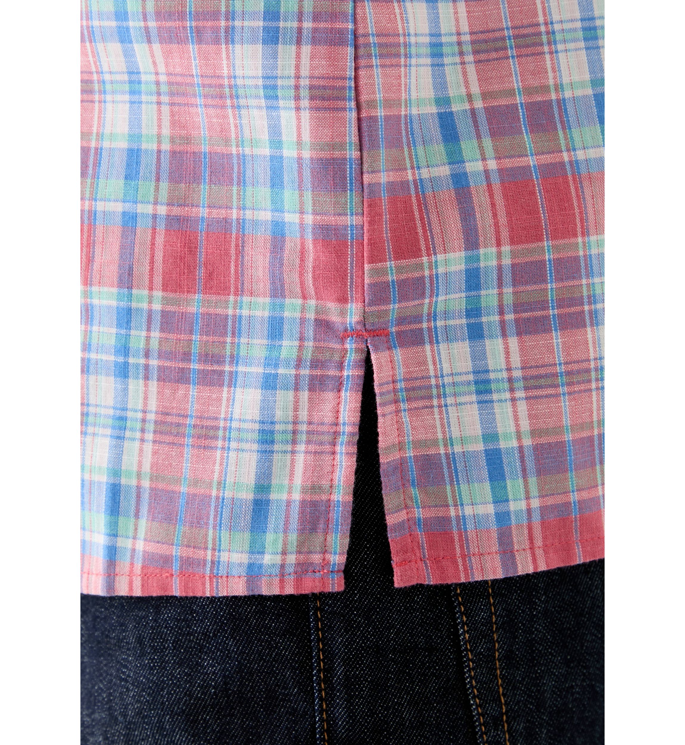 Short Sleeve Madras Plaid Printed Linen Shirt