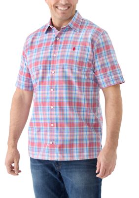 IZOD Men's Big & Tall Short Sleeve Madras Plaid Shirt, 4XL Big