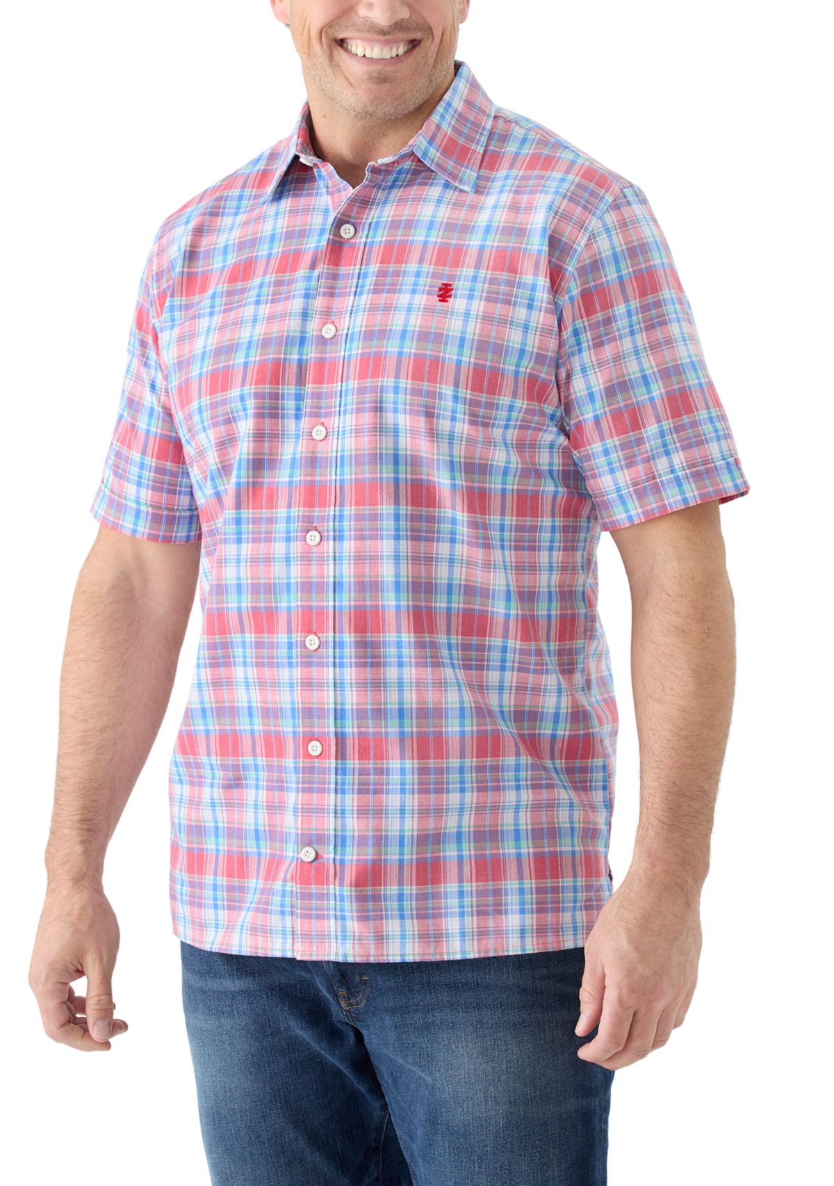 Big & Tall Short Sleeve Madras Plaid Shirt 