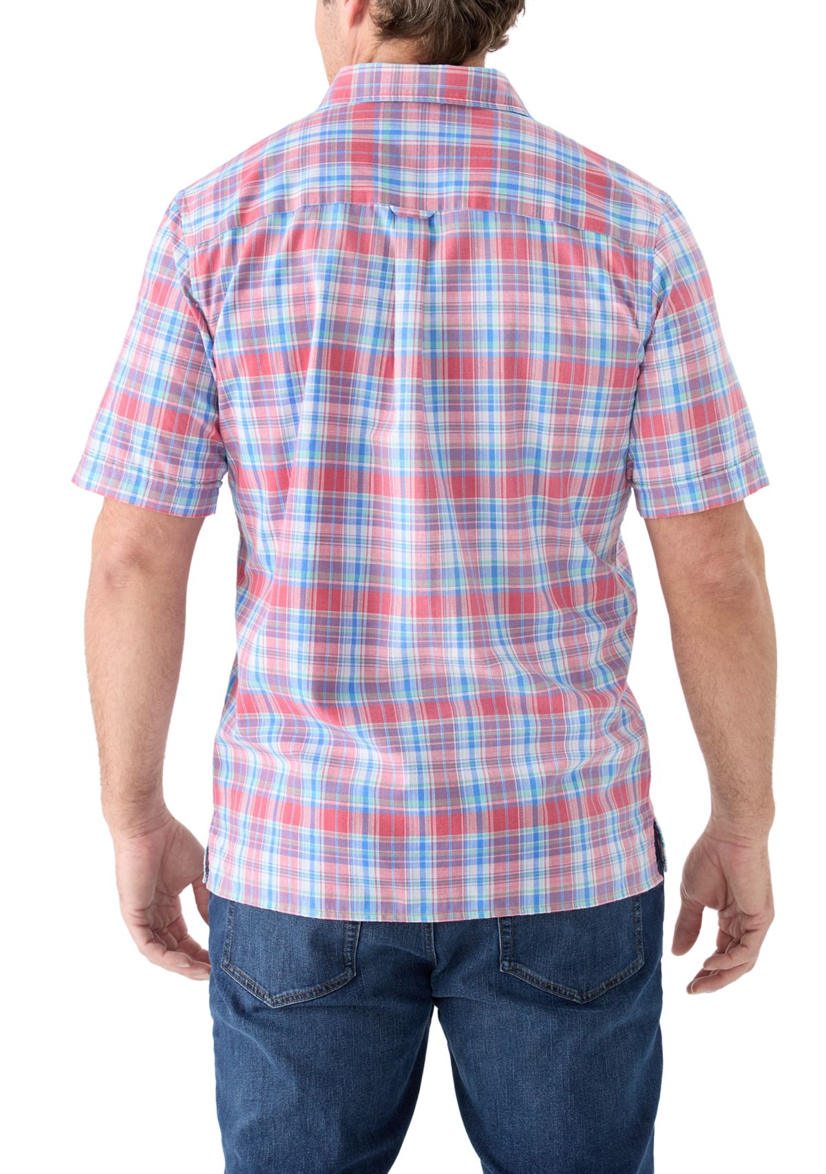 Big & Tall Short Sleeve Madras Plaid Shirt 