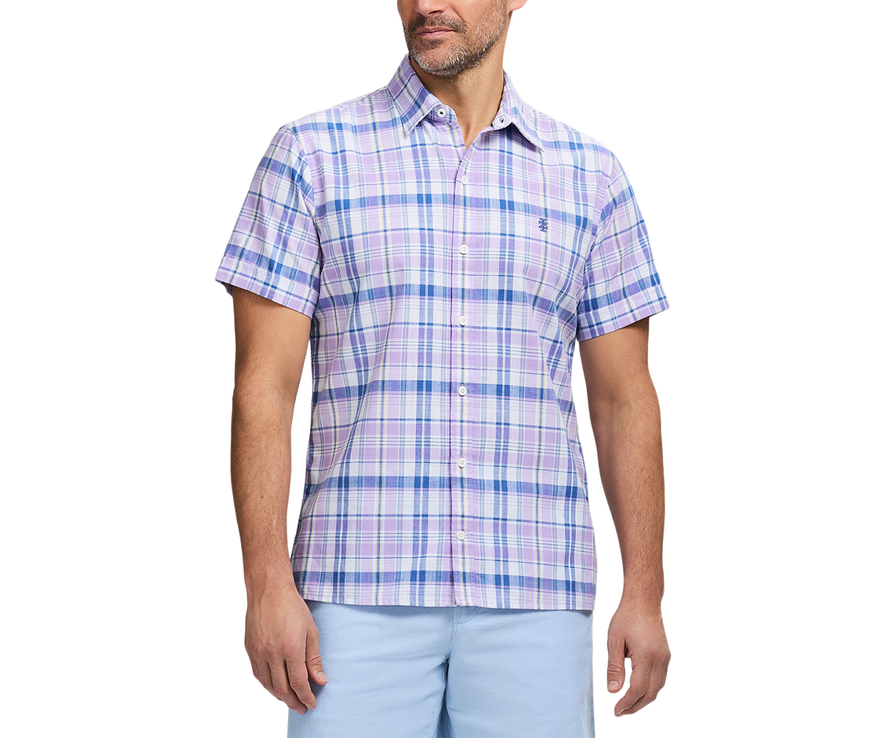 Short Sleeve Madras Plaid Button Down Shirt 