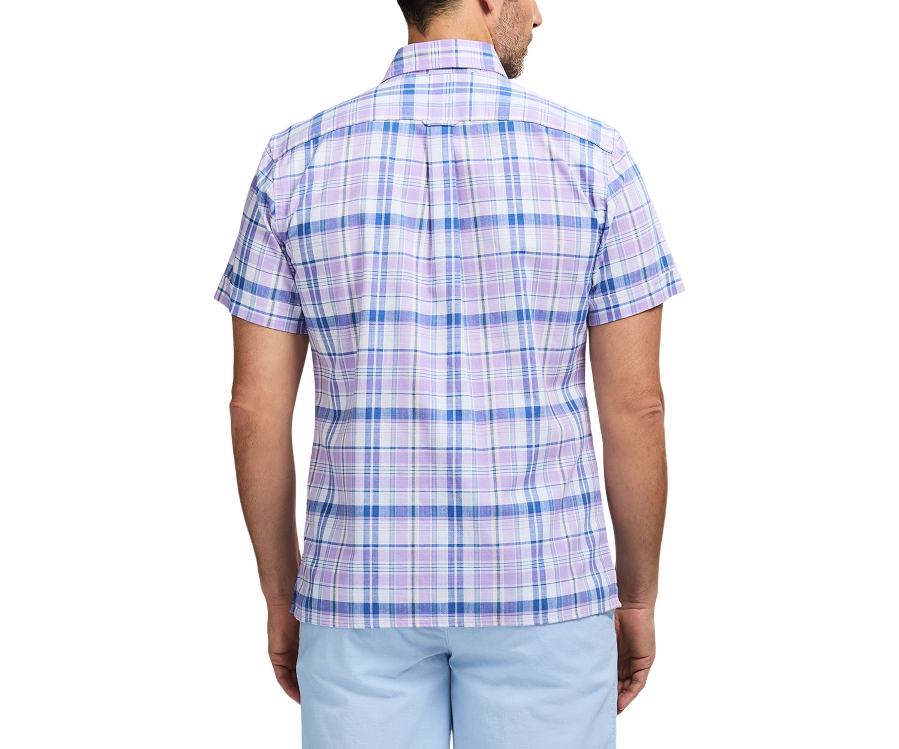 Short Sleeve Madras Plaid Button Down Shirt 