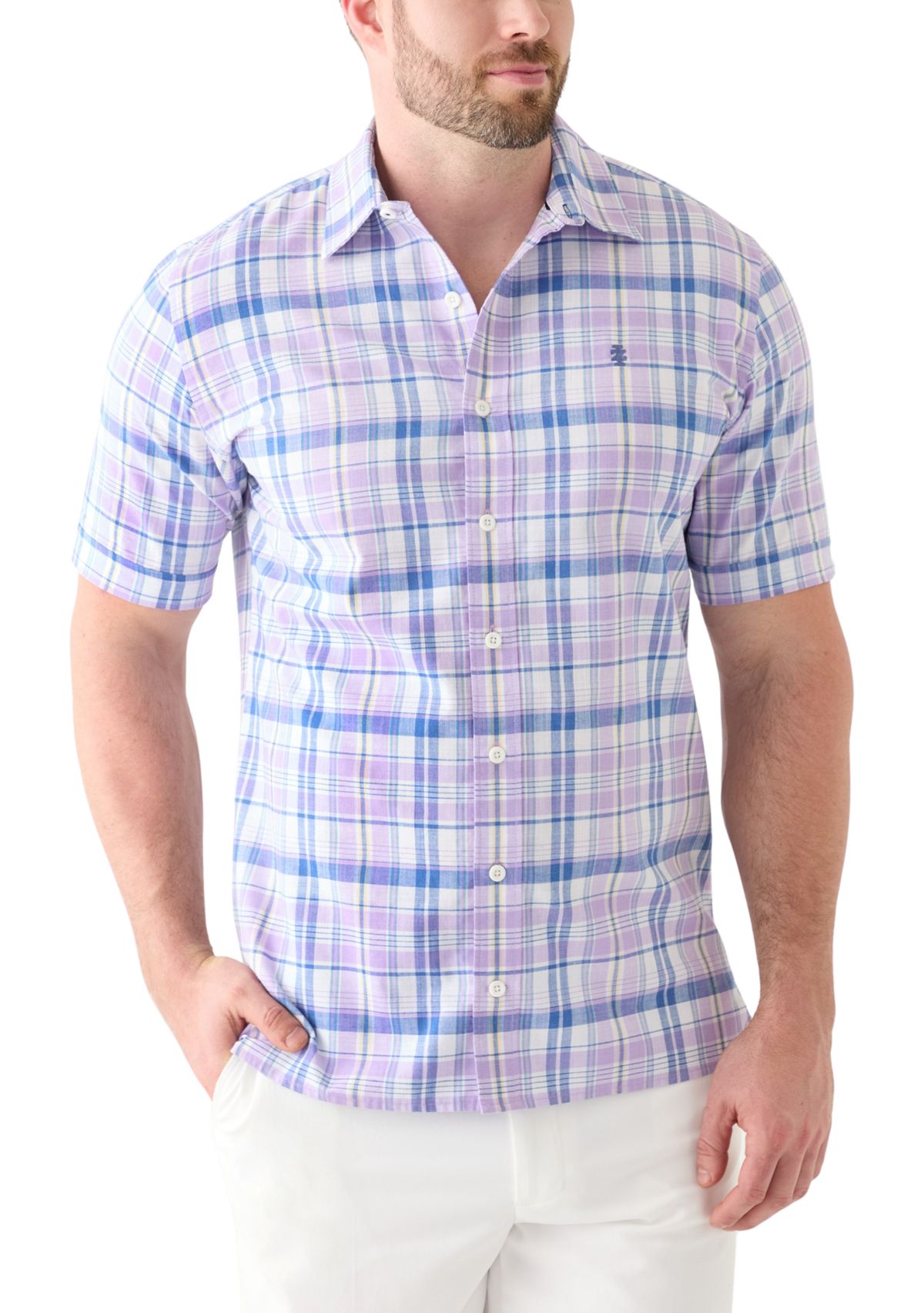 Big & Tall Short Sleeve Madras Plaid Woven Shirt