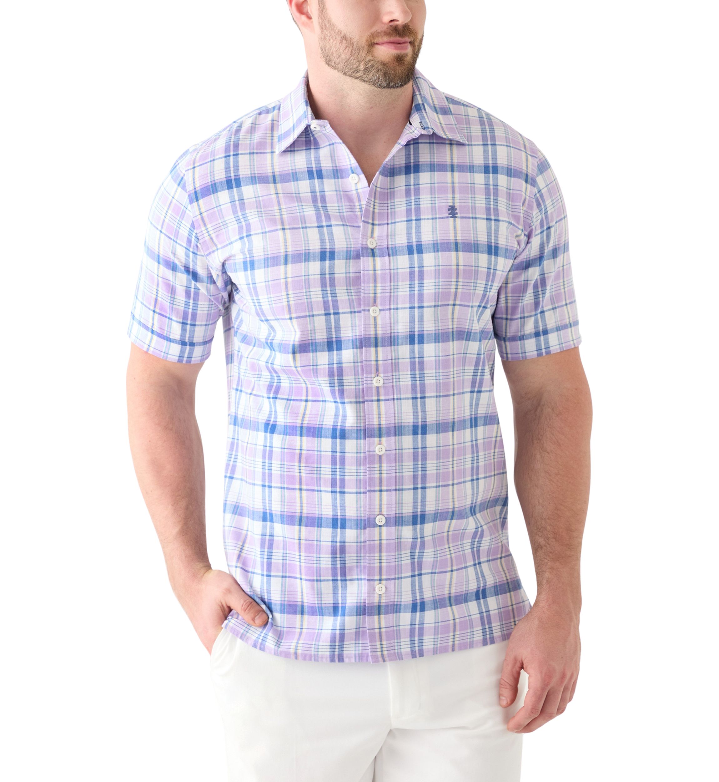 Big & Tall Short Sleeve Madras Plaid Woven Shirt