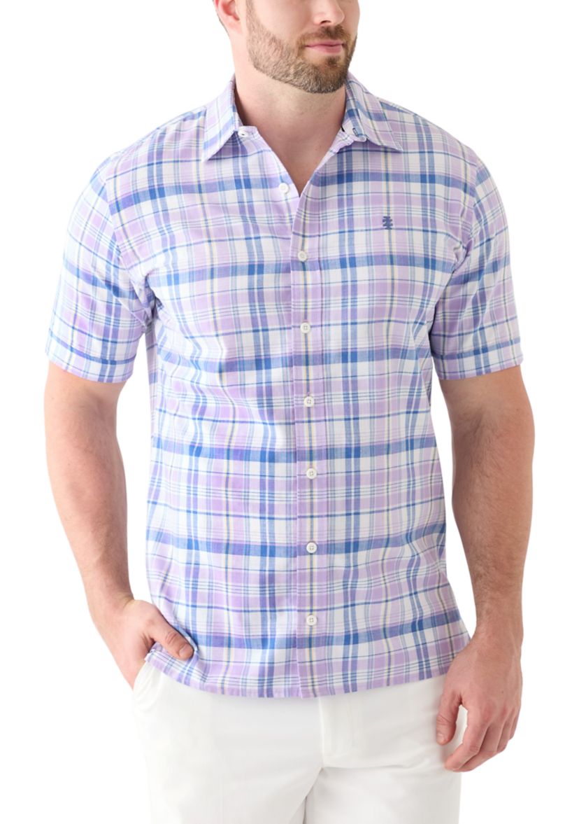 Big & Tall Short Sleeve Madras Plaid Woven Shirt
