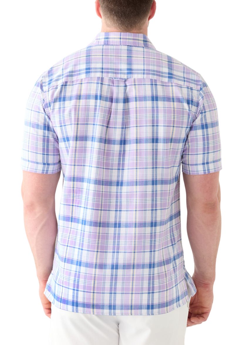 Big & Tall Short Sleeve Madras Plaid Woven Shirt