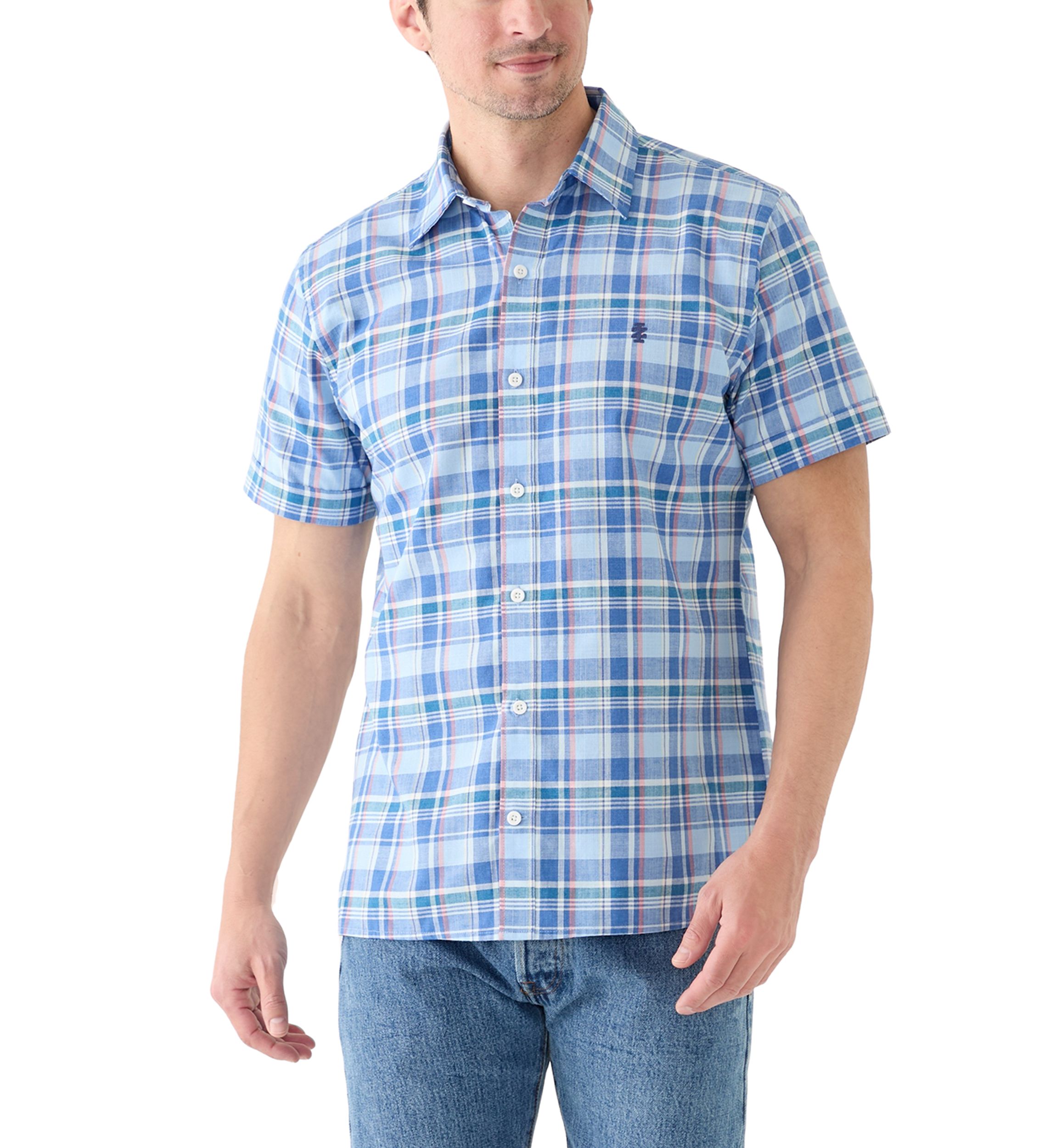 Short Sleeve Madras Plaid Linen Shirt