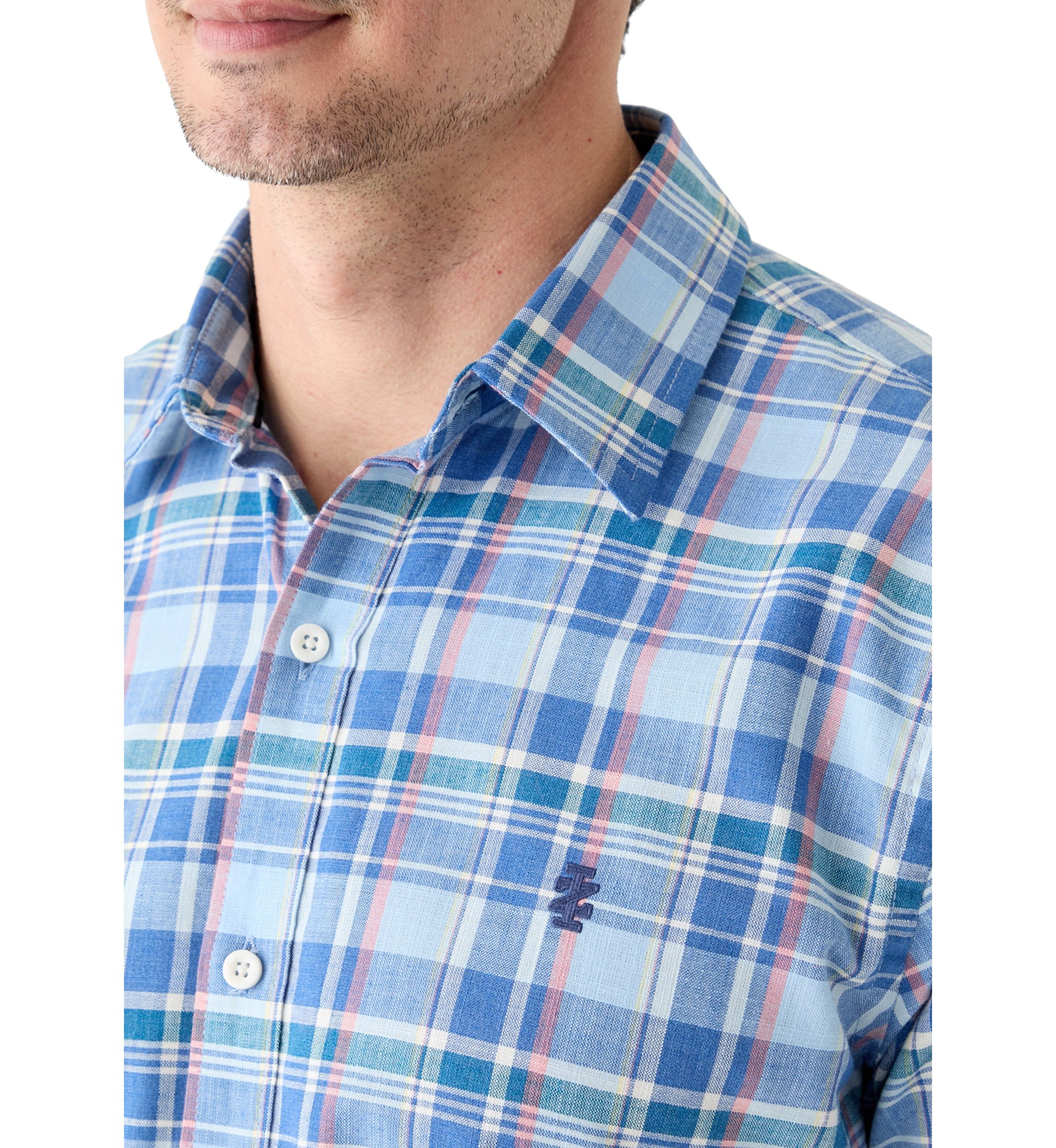 Short Sleeve Madras Plaid Linen Shirt