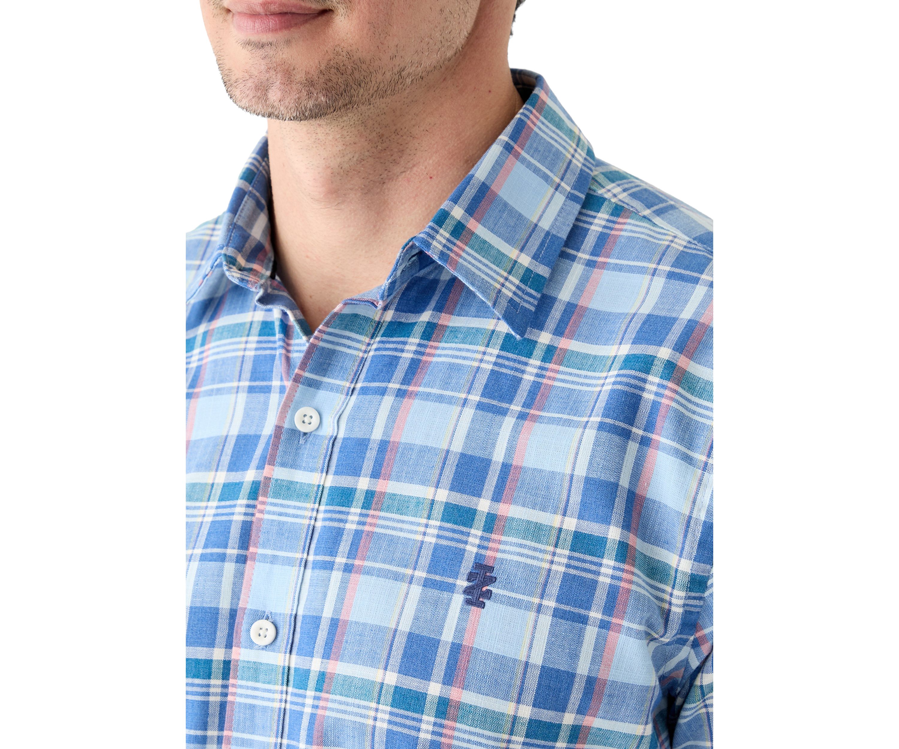 Short Sleeve Madras Plaid Linen Shirt