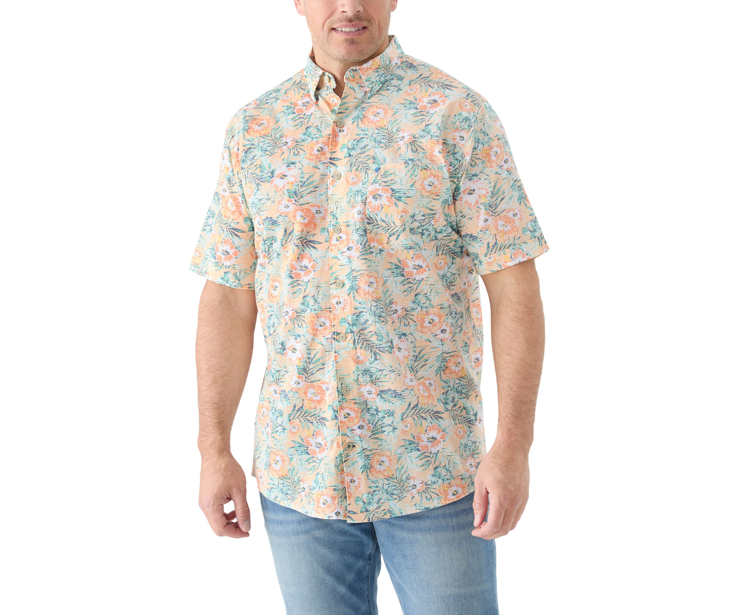 Big & Tall Dockside Chambray Floral Print Woven Shirt