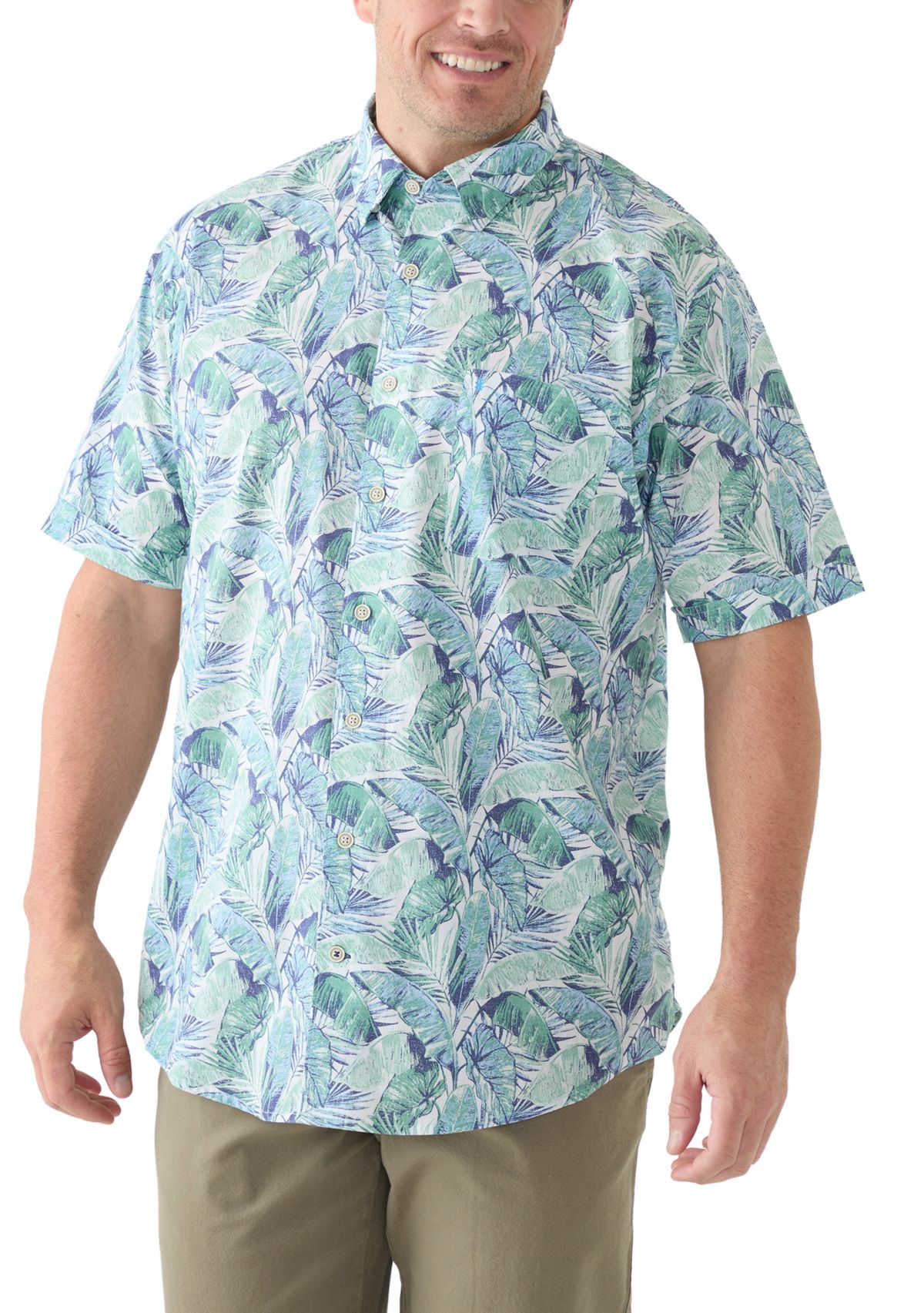 Big & Tall Short Sleeve Chambray Leaf Print Shirt 
