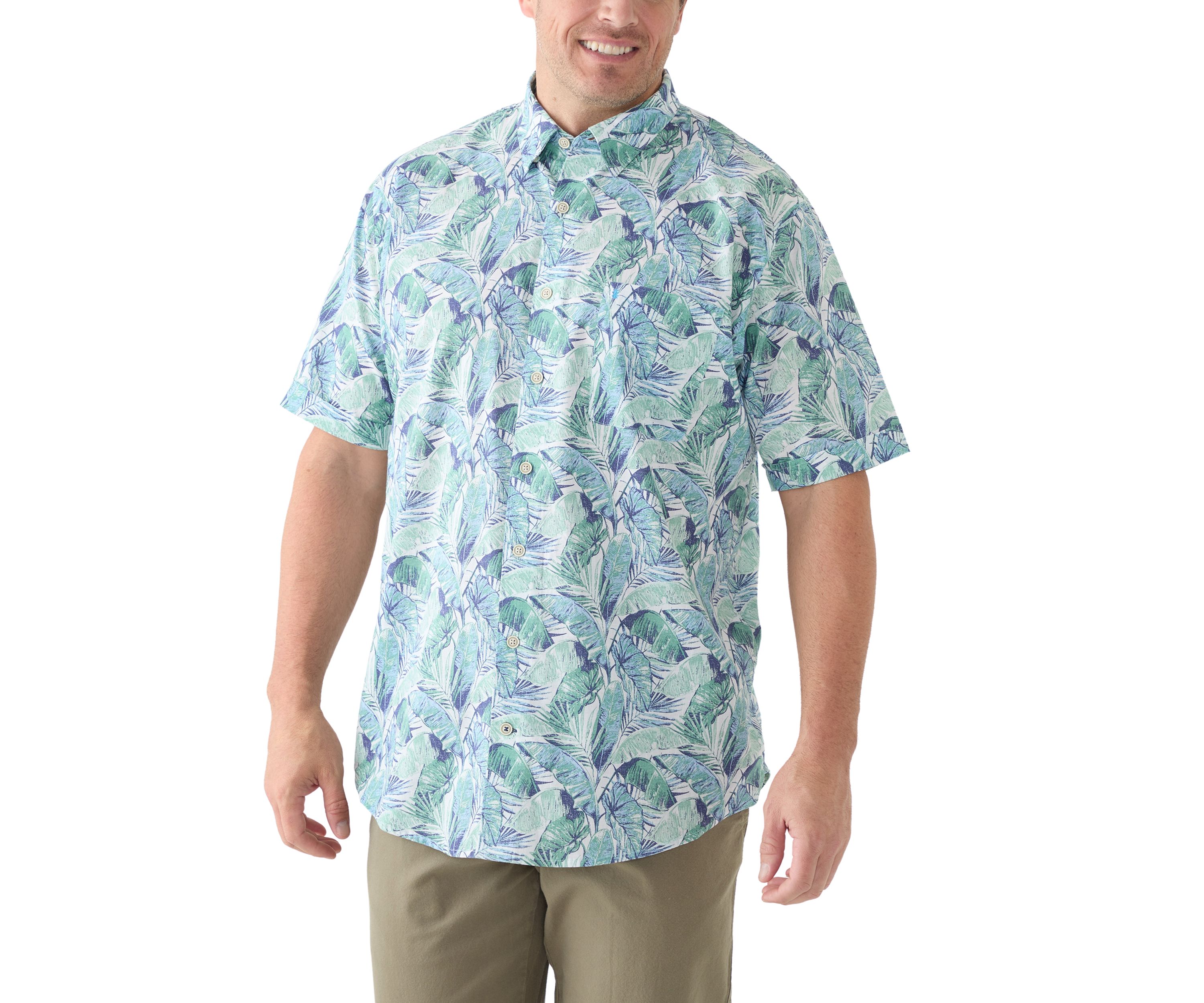 Big & Tall Short Sleeve Chambray Leaf Print Shirt 