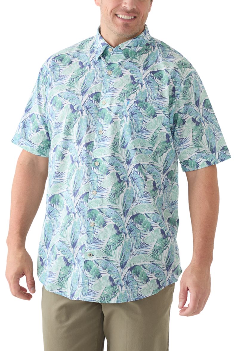 Big & Tall Short Sleeve Chambray Leaf Print Shirt 