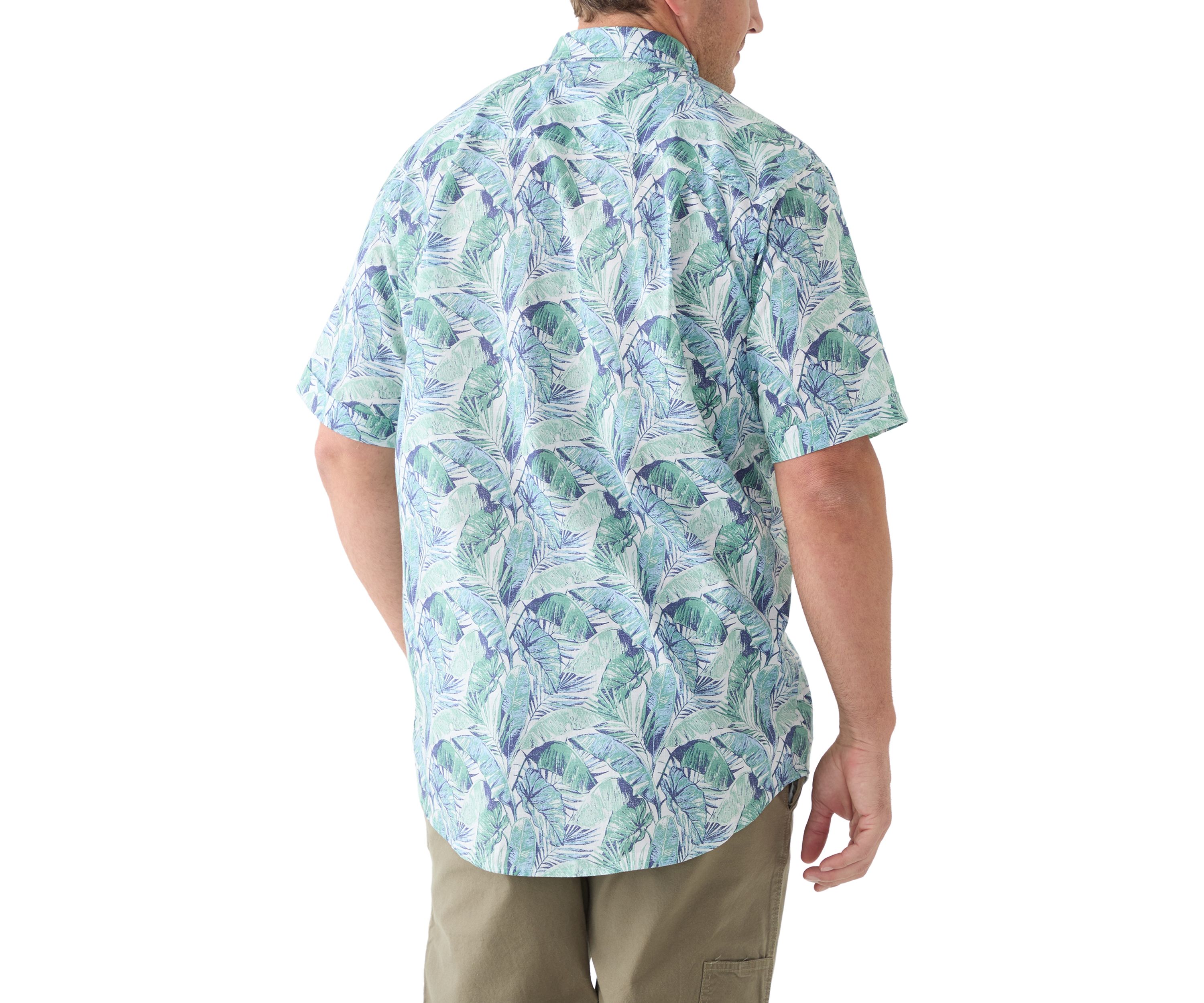 Big & Tall Short Sleeve Chambray Leaf Print Shirt 