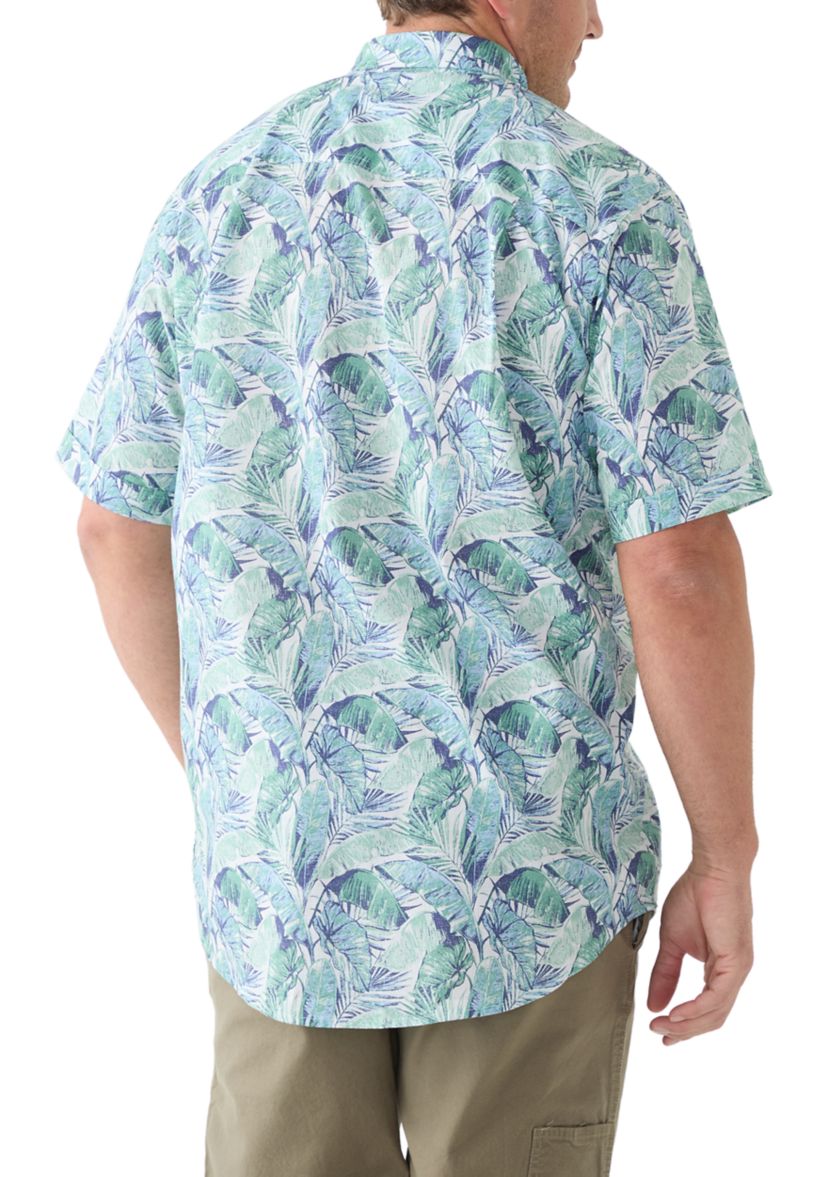 Big & Tall Short Sleeve Chambray Leaf Print Shirt 