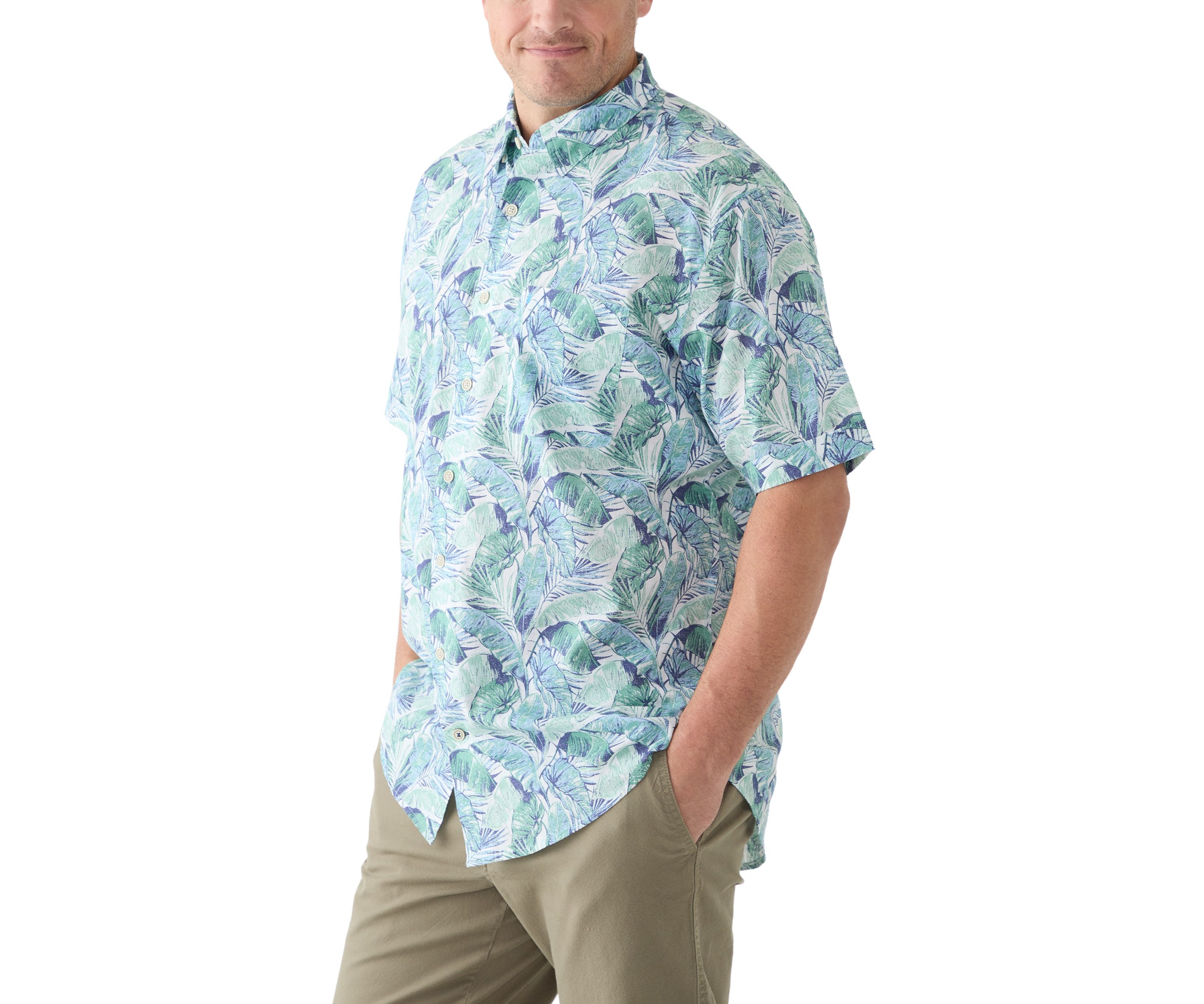 Big & Tall Short Sleeve Chambray Leaf Print Shirt 