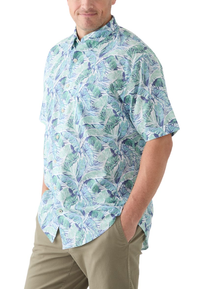 Big & Tall Short Sleeve Chambray Leaf Print Shirt 
