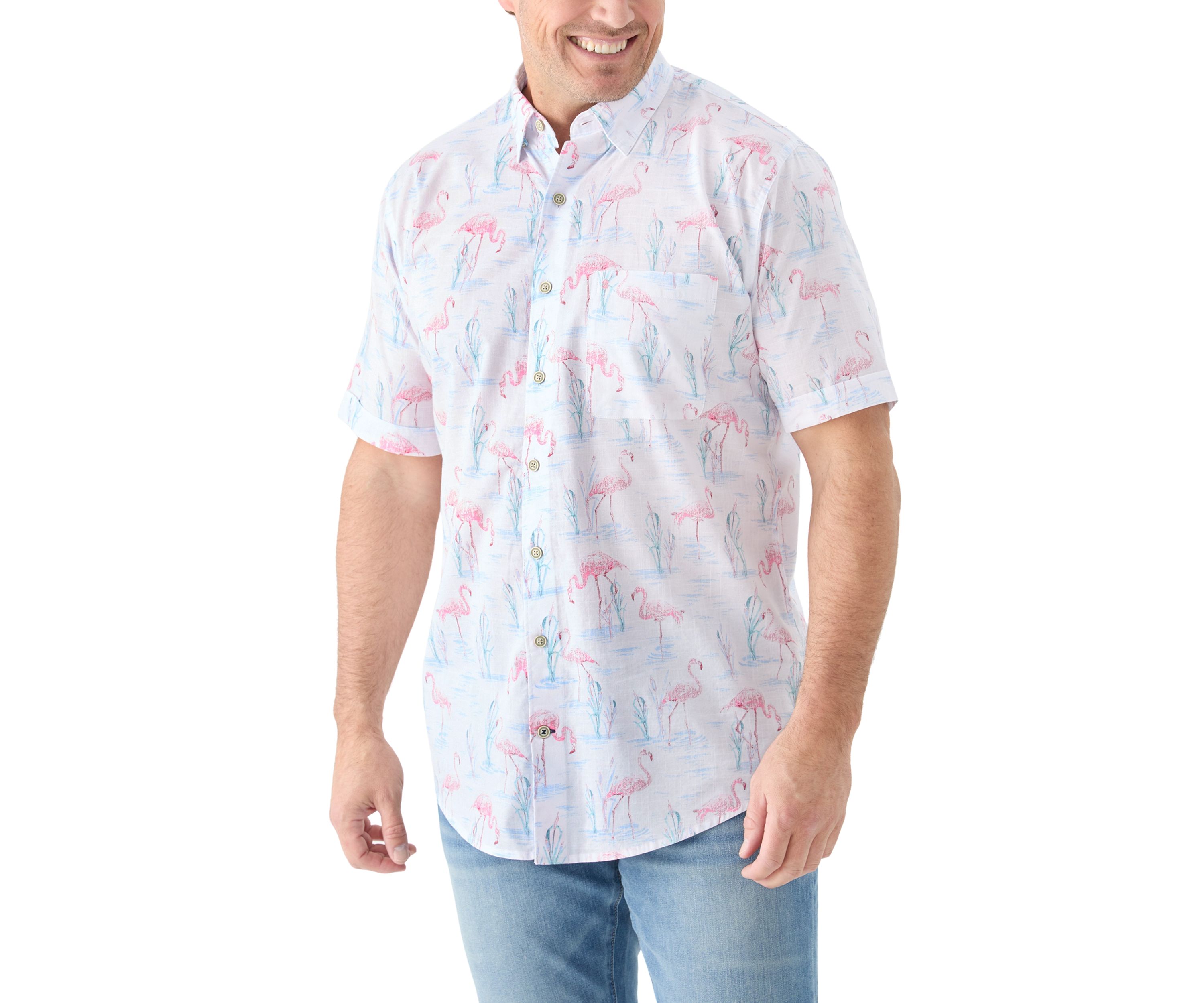 Big & Tall Dockside Chambray Flamingo Print Woven Shirt